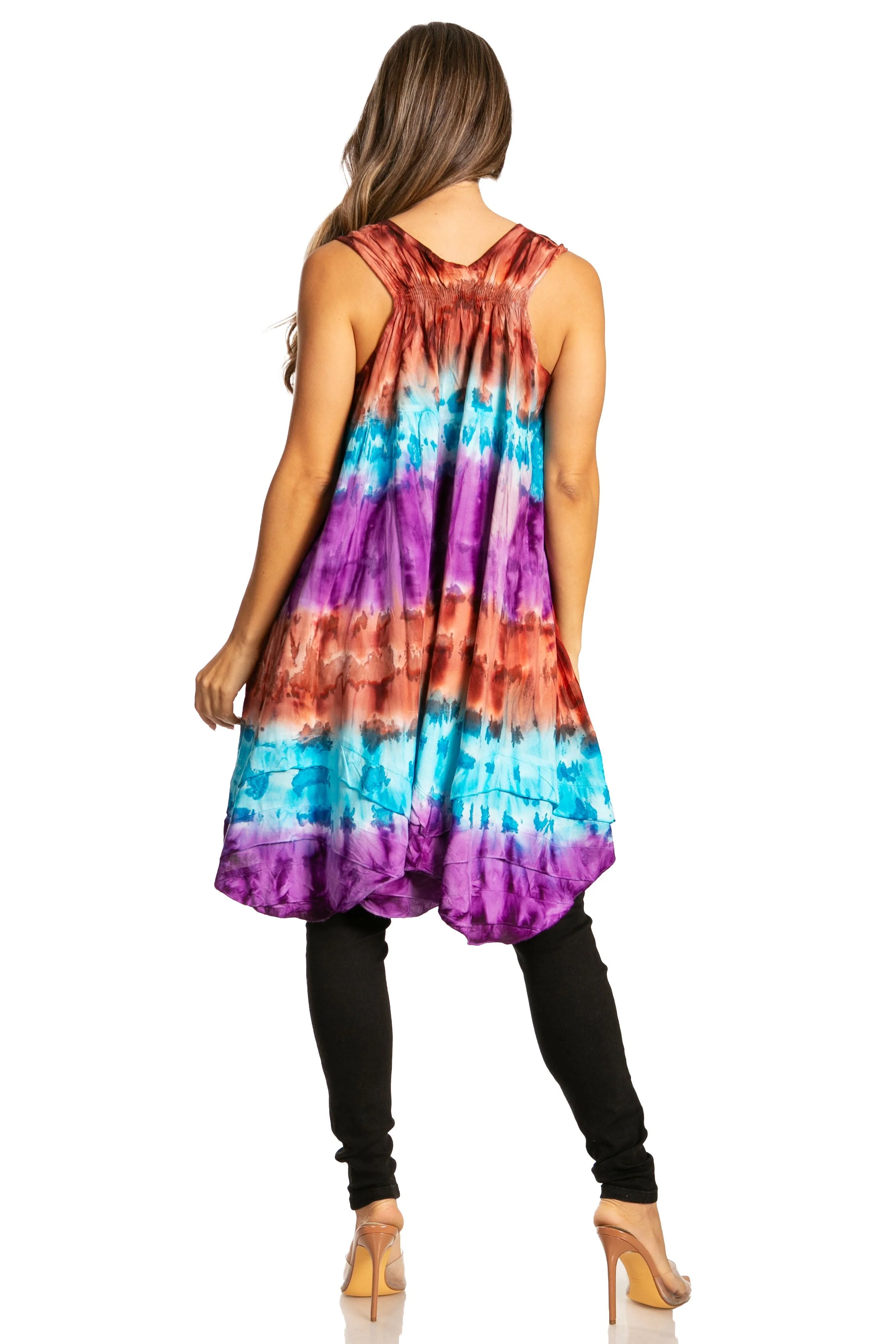 Sakkas Artemi Women's Casual Short Tie-dye Sleeveless Loose Tank Dress Cover-up - Image 77