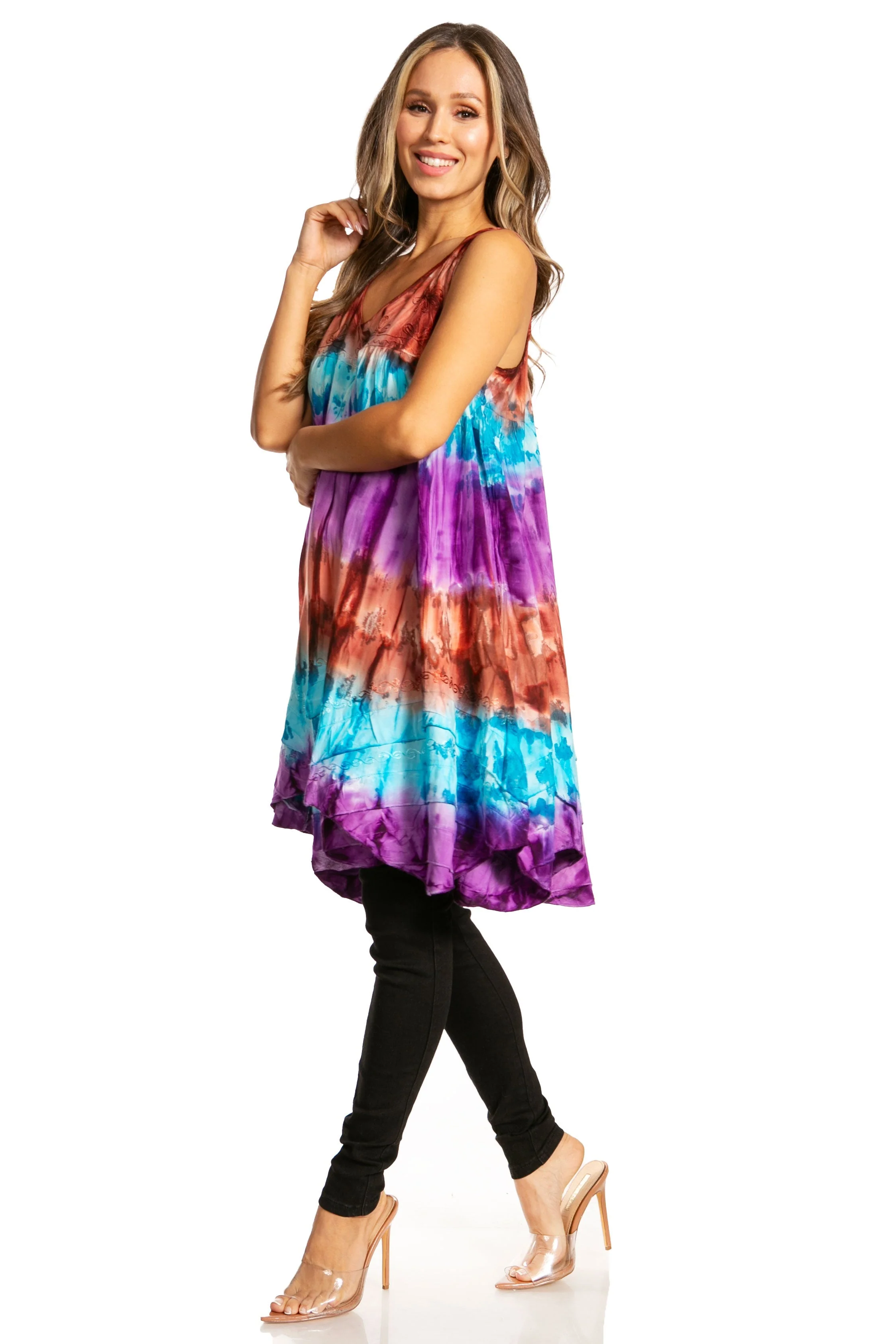 Sakkas Artemi Women's Casual Short Tie-dye Sleeveless Loose Tank Dress Cover-up - Image 78