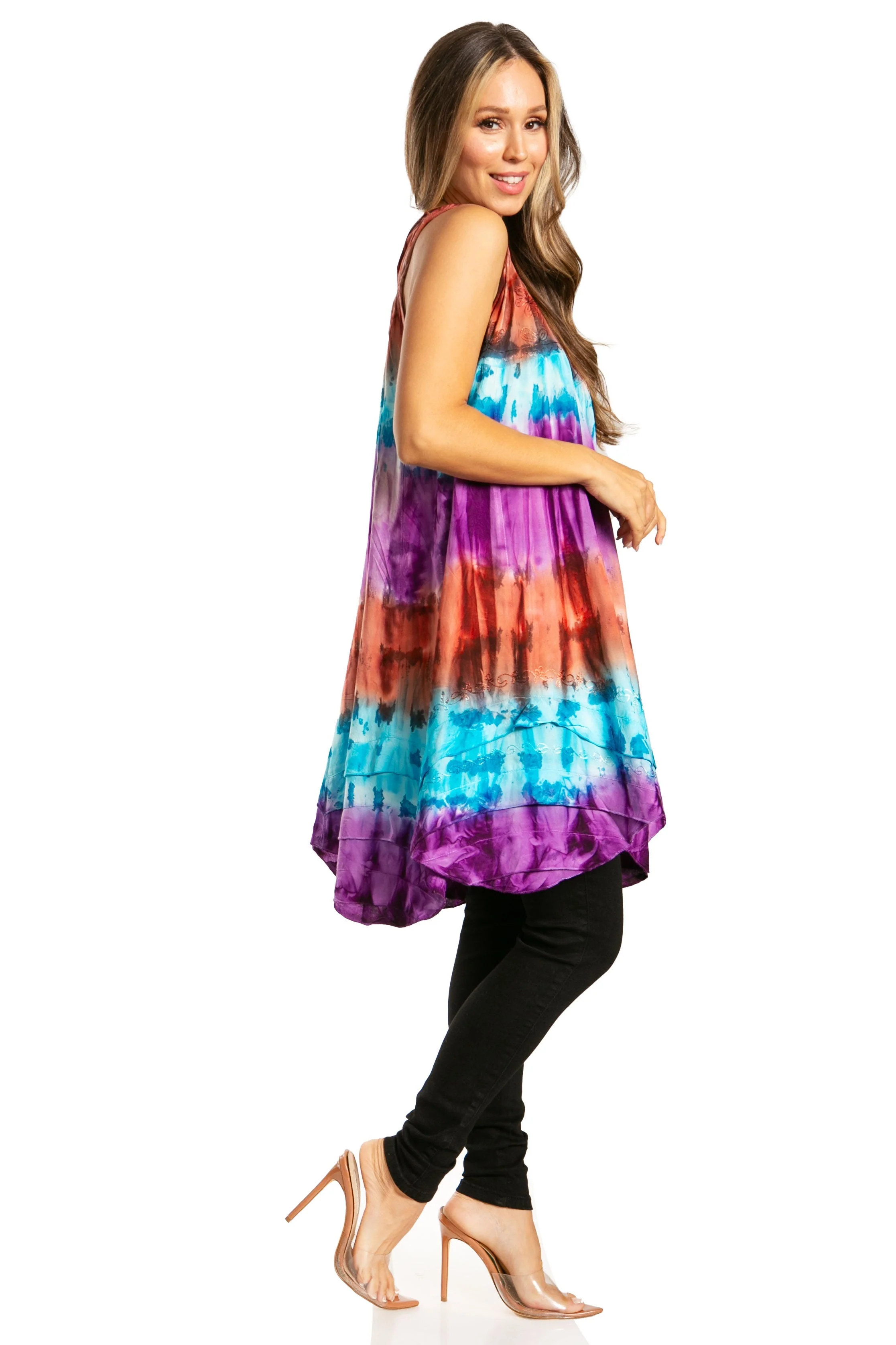 Sakkas Artemi Women's Casual Short Tie-dye Sleeveless Loose Tank Dress Cover-up - Image 79