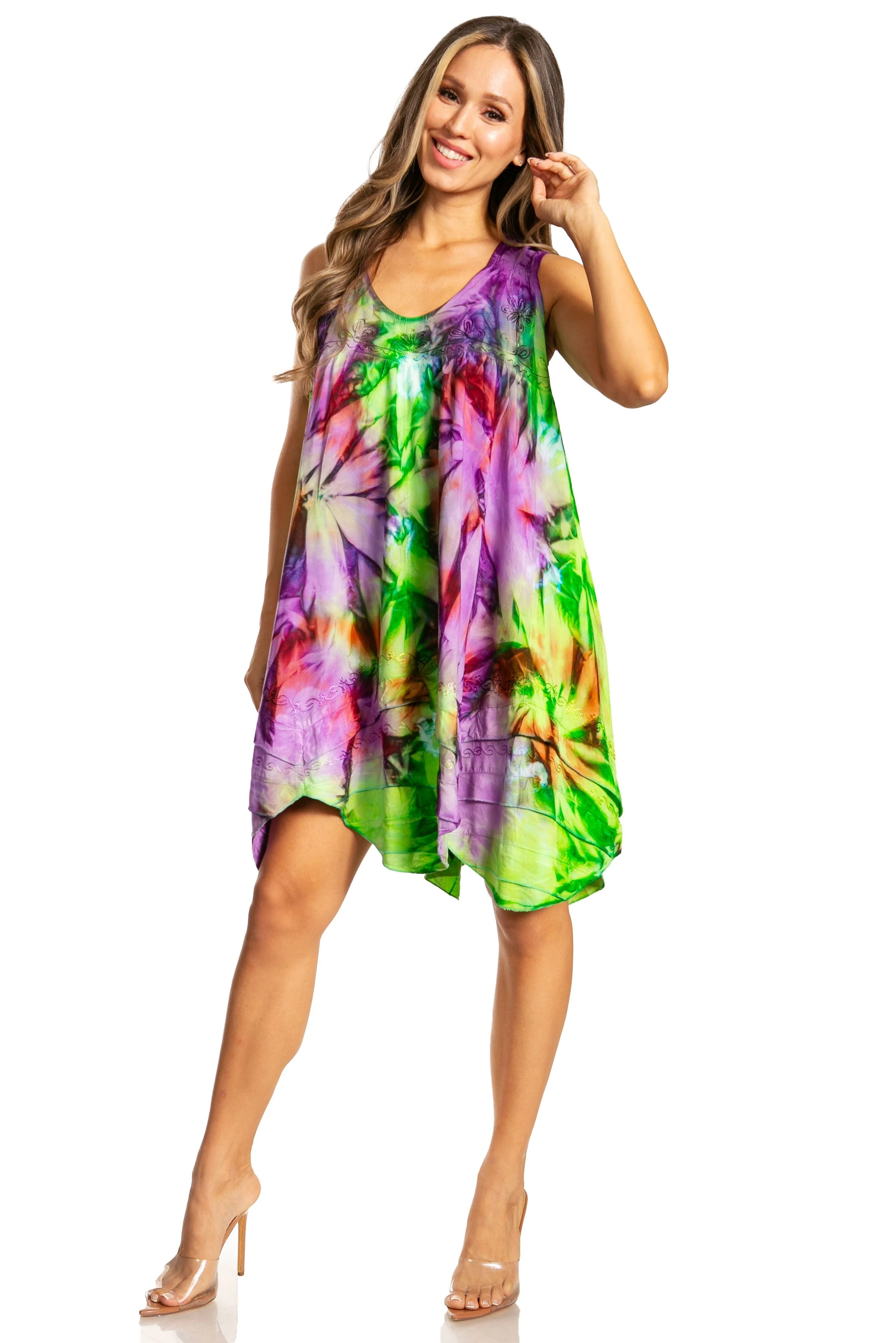 Sakkas Artemi Women's Casual Short Tie-dye Sleeveless Loose Tank Dress Cover-up - Image 8
