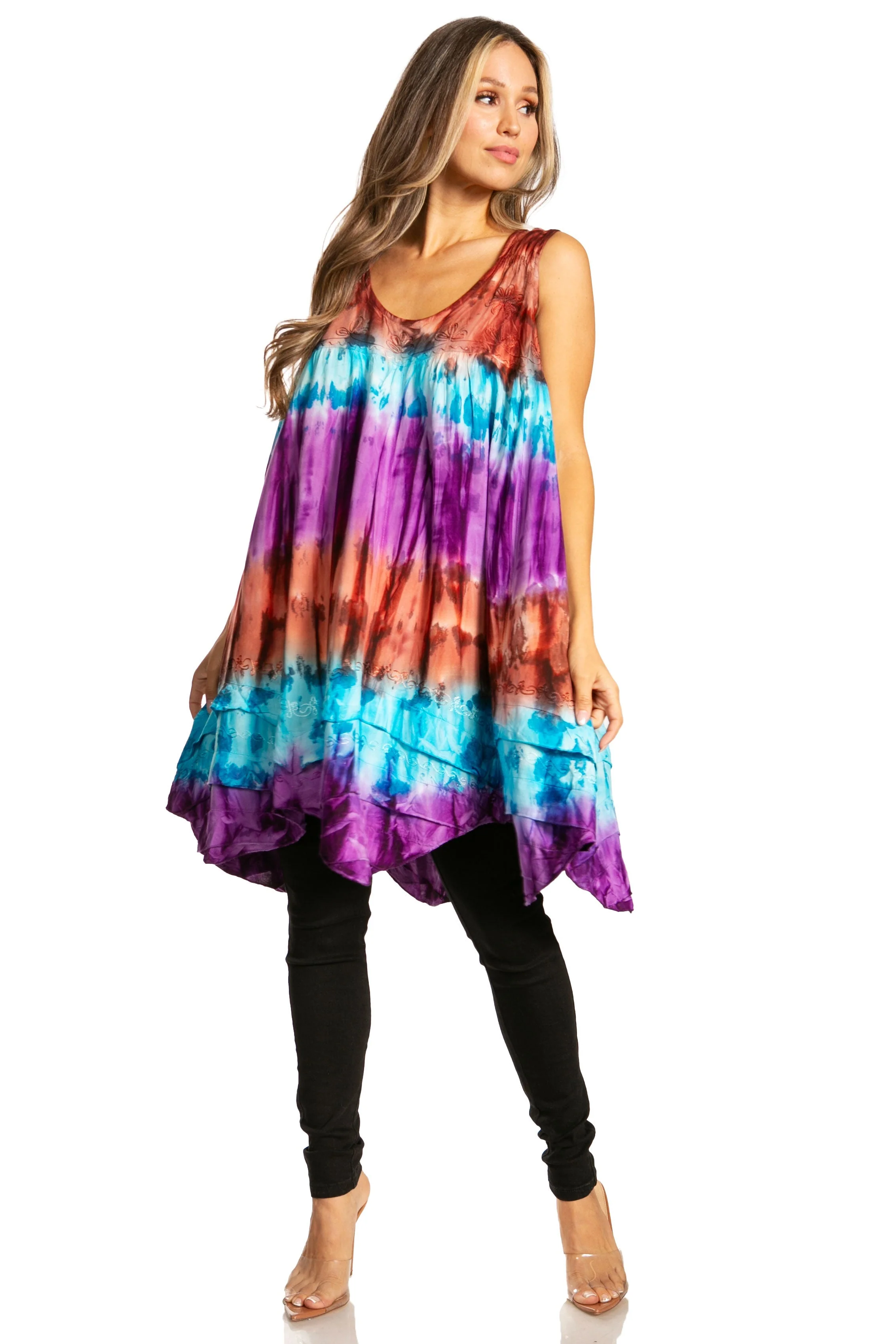 Sakkas Artemi Women's Casual Short Tie-dye Sleeveless Loose Tank Dress Cover-up - Image 80