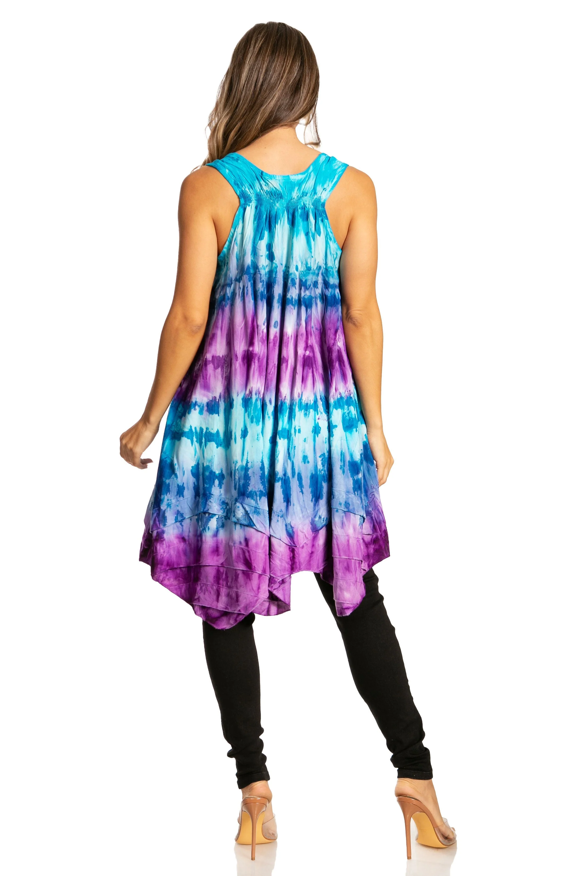 Sakkas Artemi Women's Casual Short Tie-dye Sleeveless Loose Tank Dress Cover-up - Image 87