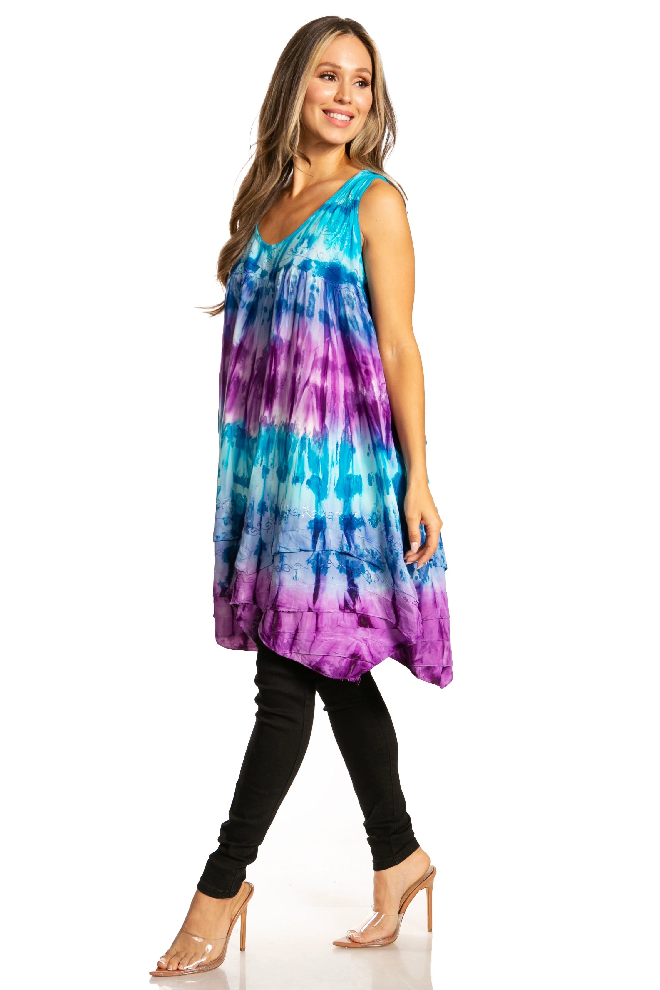 Sakkas Artemi Women's Casual Short Tie-dye Sleeveless Loose Tank Dress Cover-up - Image 88