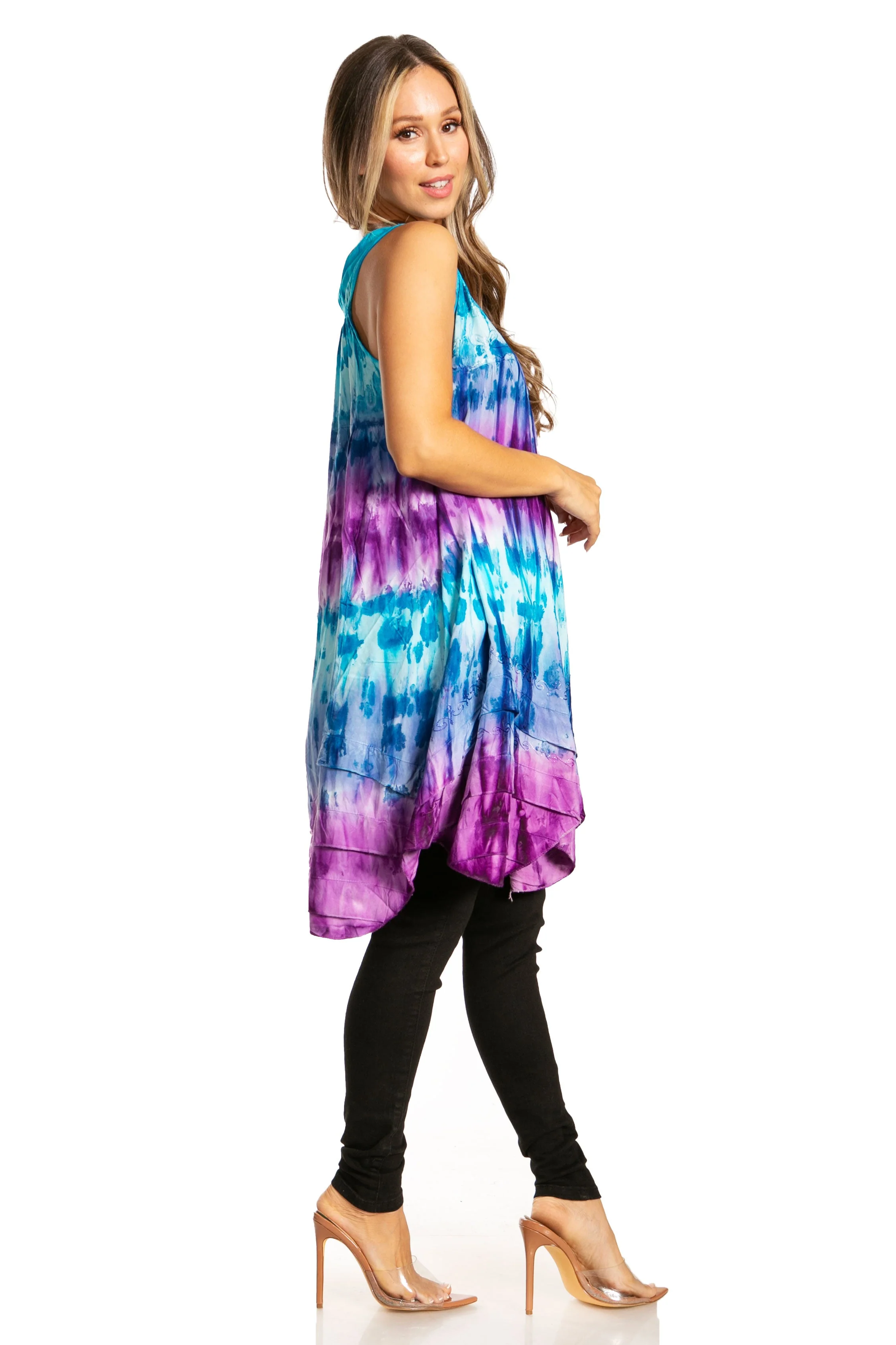 Sakkas Artemi Women's Casual Short Tie-dye Sleeveless Loose Tank Dress Cover-up - Image 89