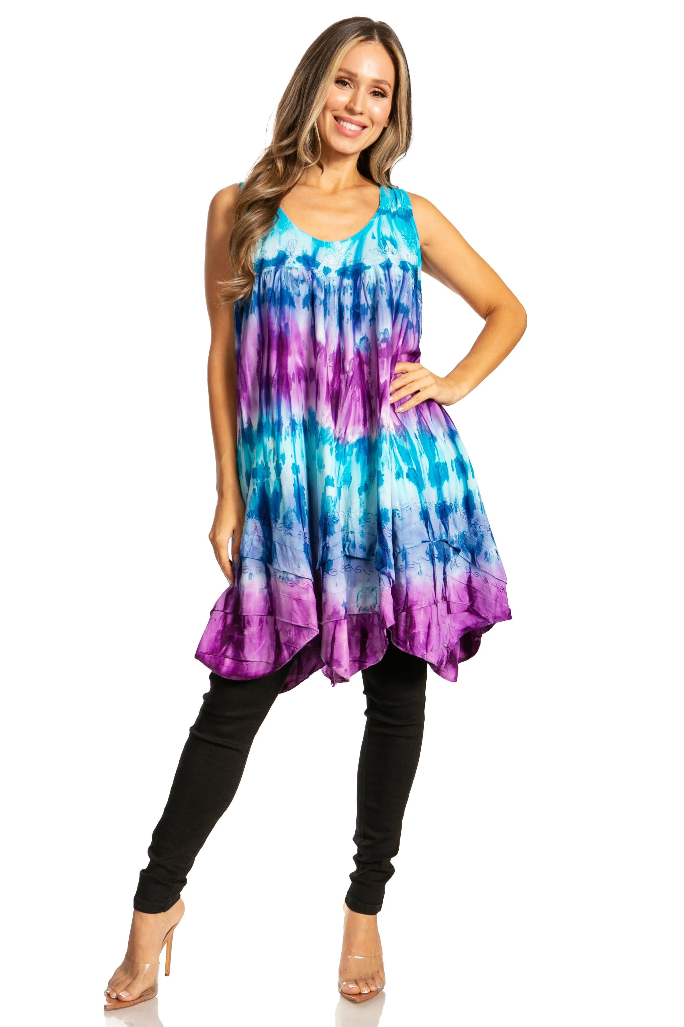 Sakkas Artemi Women's Casual Short Tie-dye Sleeveless Loose Tank Dress Cover-up - Image 90