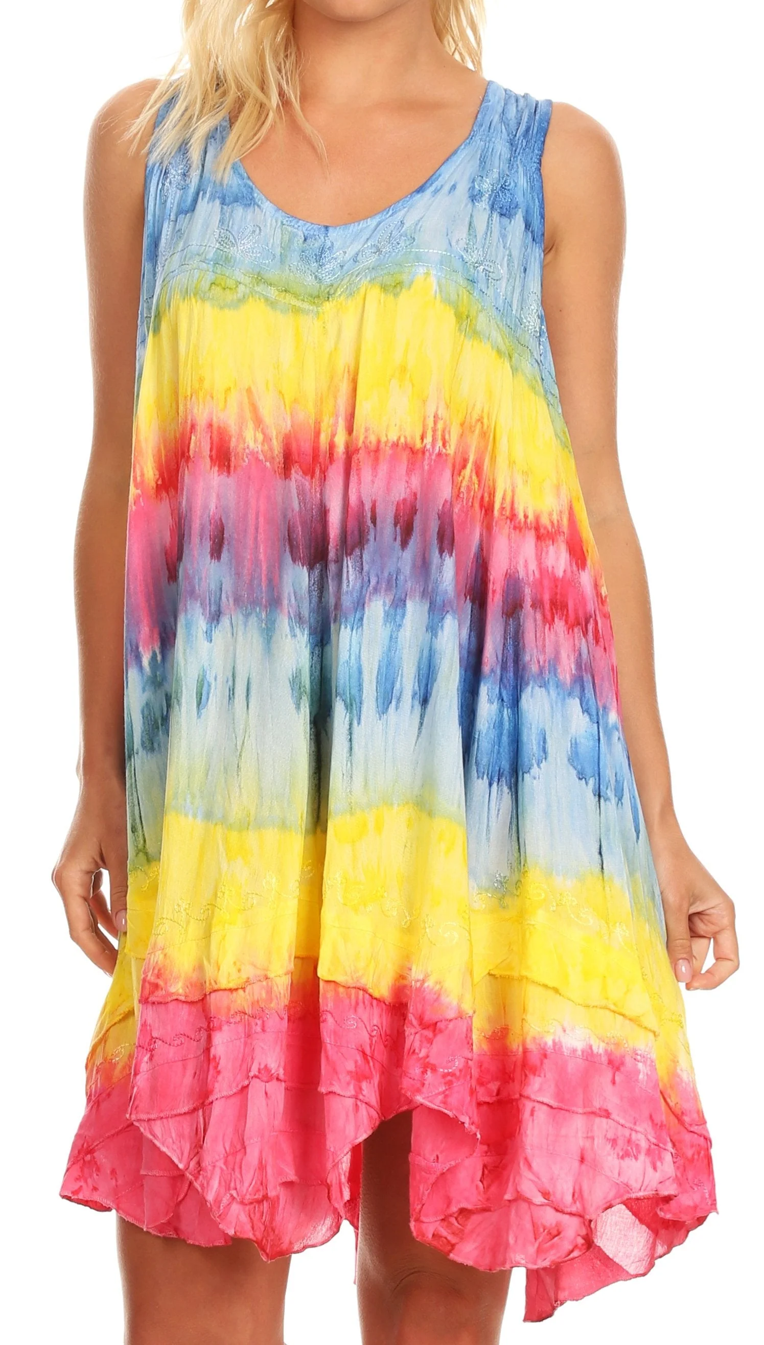 Sakkas Artemi Women's Casual Short Tie-dye Sleeveless Loose Tank Dress Cover-up - Image 91