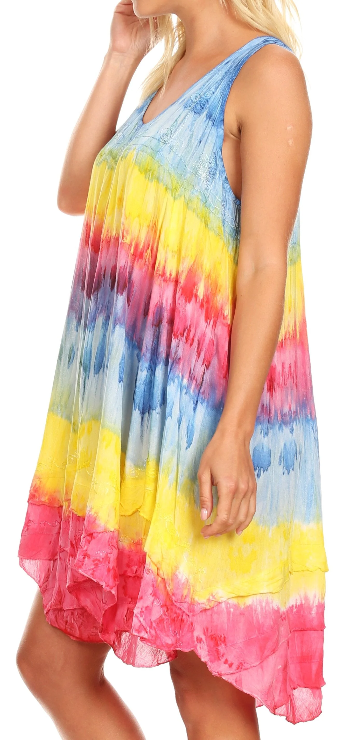 Sakkas Artemi Women's Casual Short Tie-dye Sleeveless Loose Tank Dress Cover-up - Image 93
