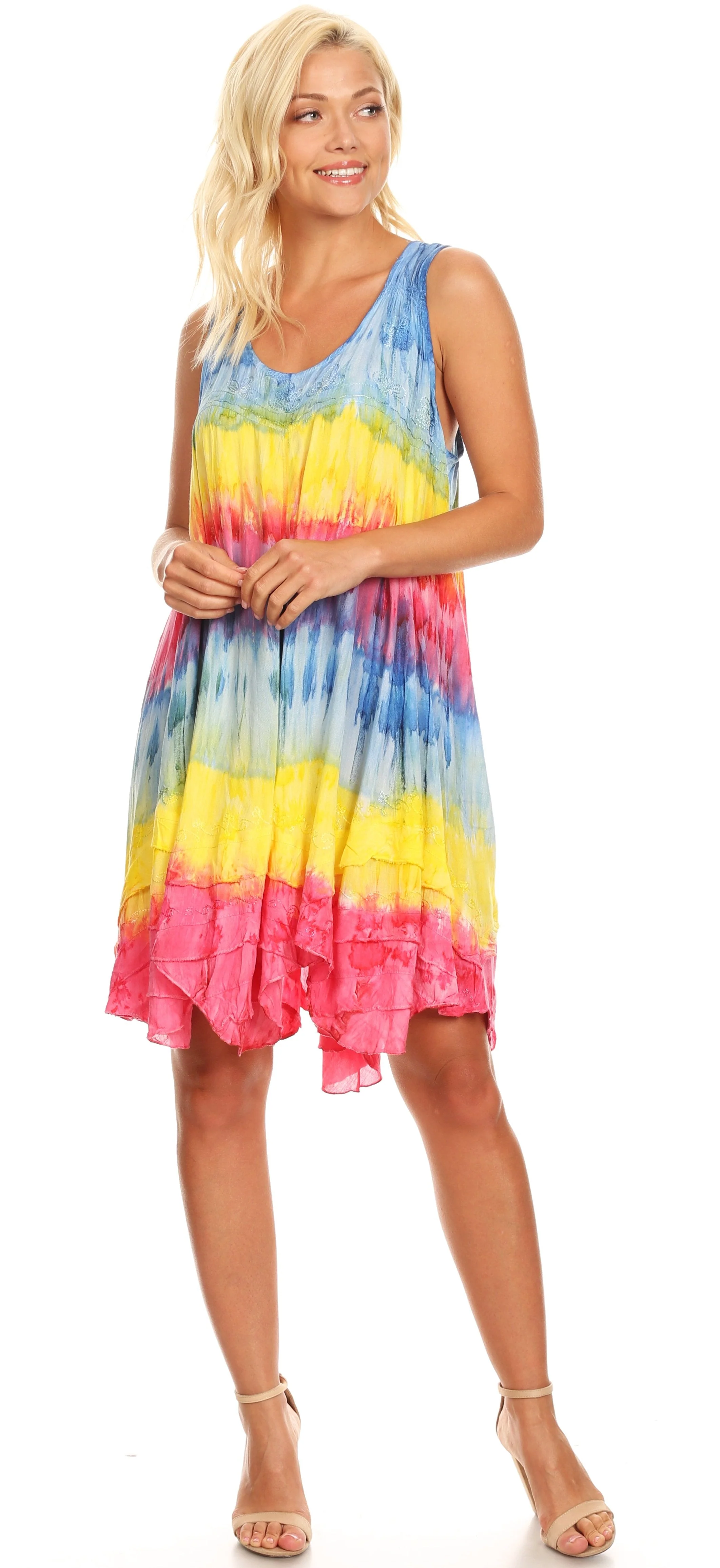 Sakkas Artemi Women's Casual Short Tie-dye Sleeveless Loose Tank Dress Cover-up - Image 95