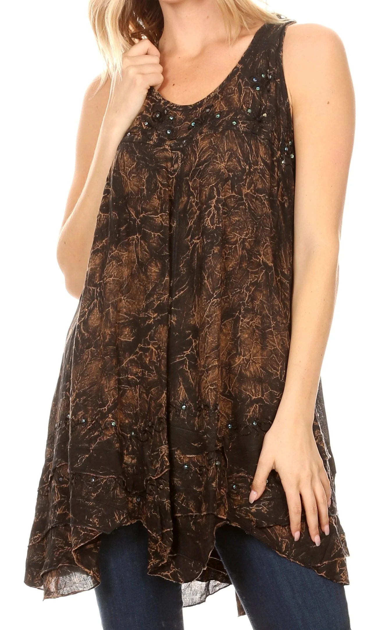 Sakkas Artemi Women's Casual Short Tie-dye Sleeveless Loose Tank Dress Cover-up - Image 96