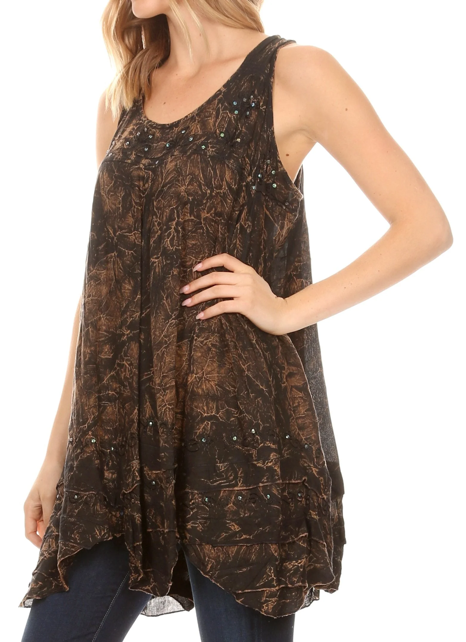 Sakkas Artemi Women's Casual Short Tie-dye Sleeveless Loose Tank Dress Cover-up - Image 98