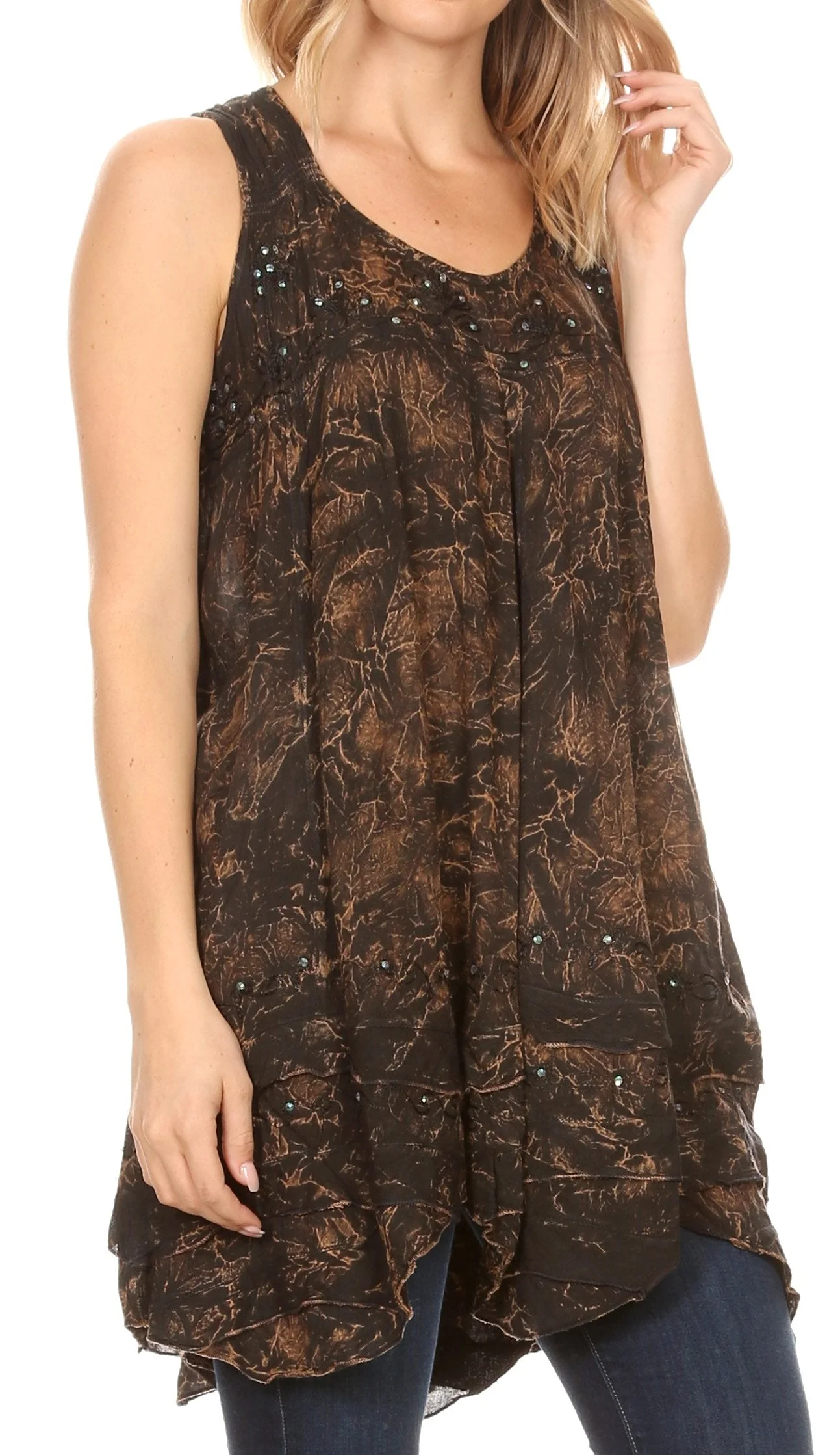 Sakkas Artemi Women's Casual Short Tie-dye Sleeveless Loose Tank Dress Cover-up - Image 99