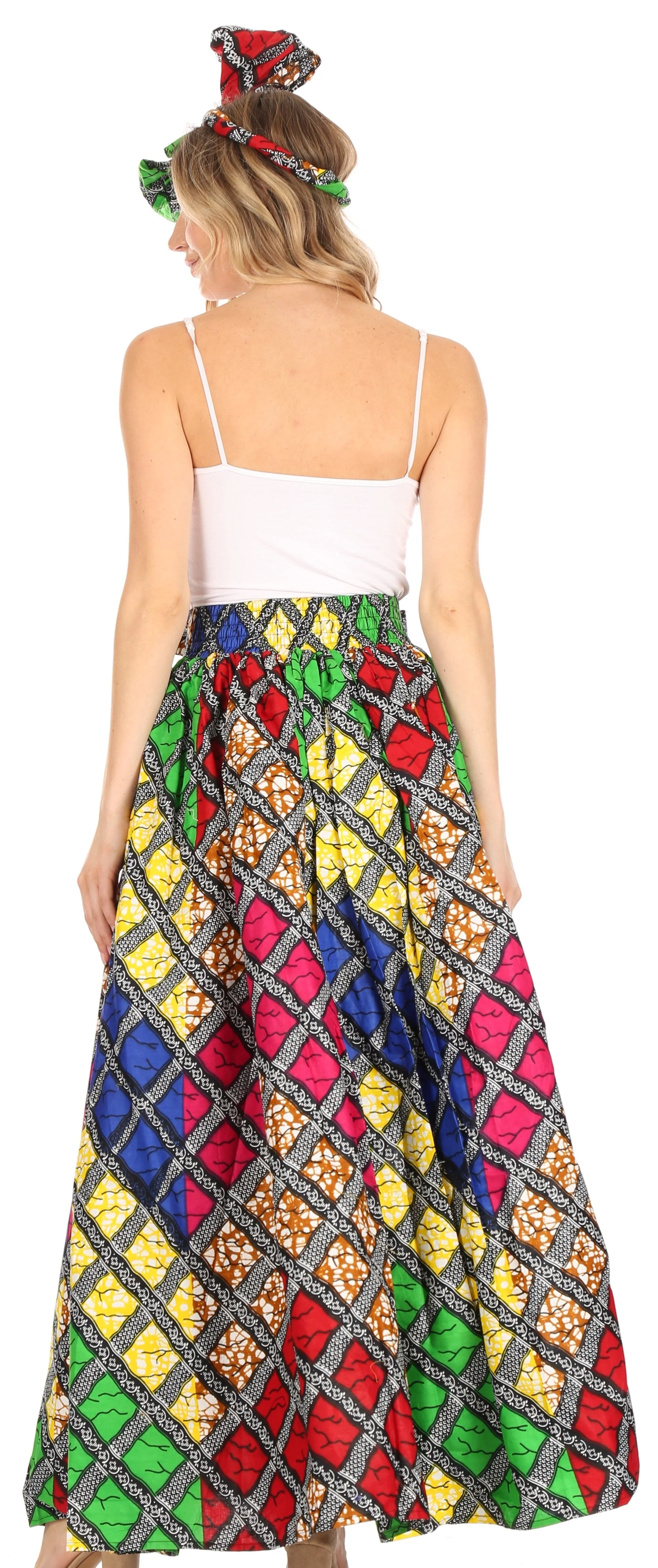 Sakkas Asma Convertible Traditional Wax Print Adjustable Strap Maxi Skirt | Dress - Image 138
