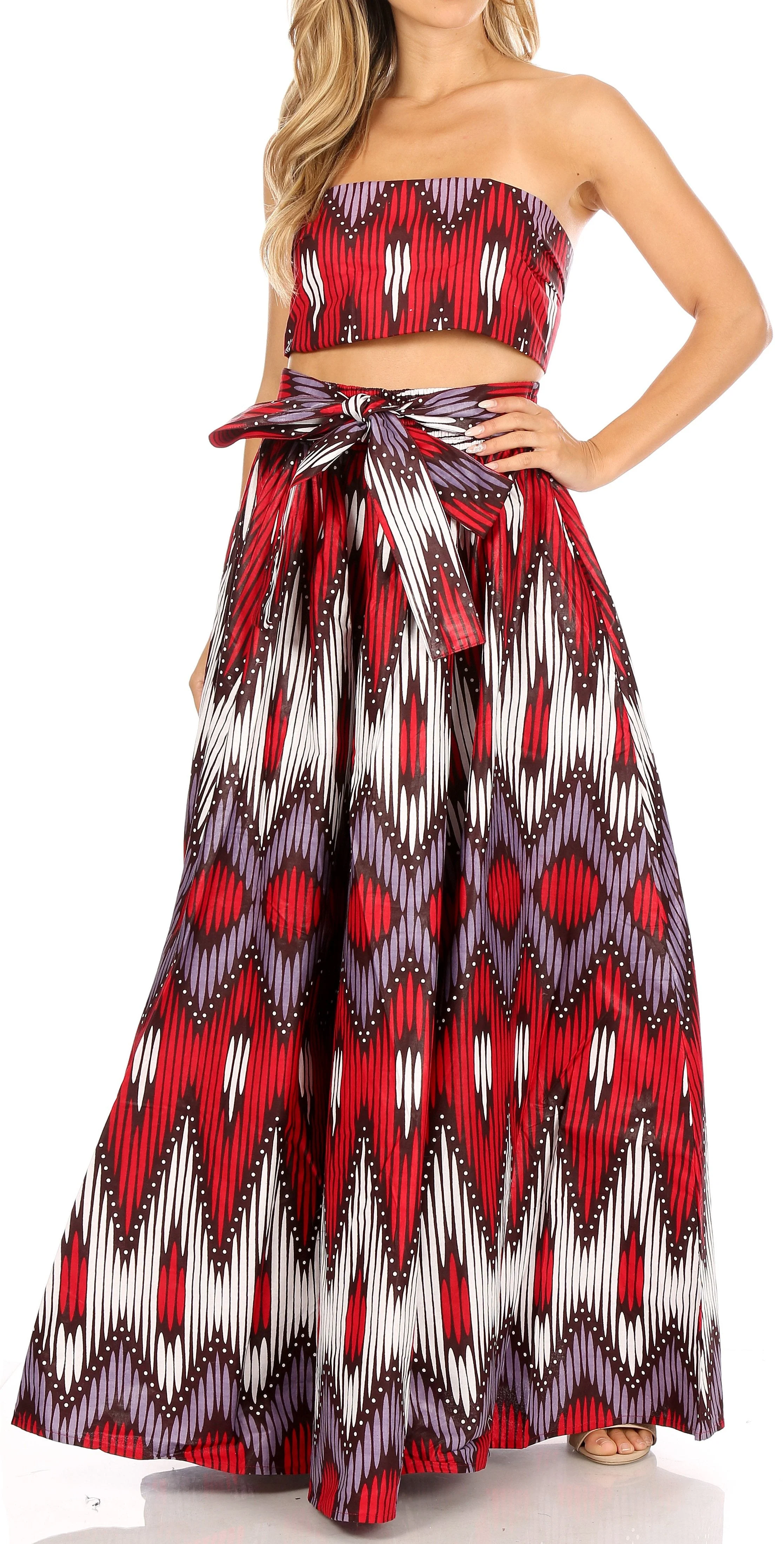 Sakkas Asma Convertible Traditional Wax Print Adjustable Strap Maxi Skirt | Dress - Image 139