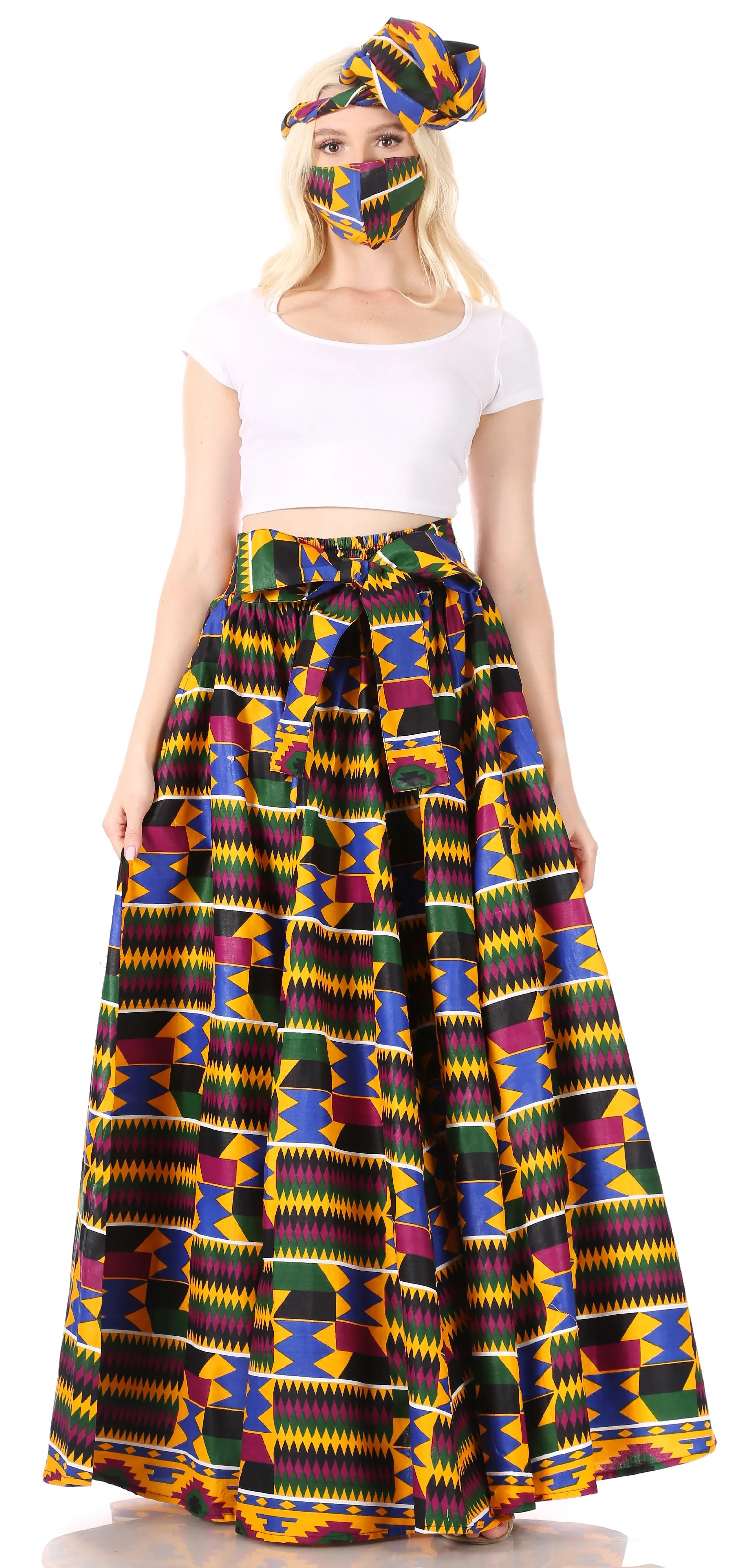 Sakkas Asma Convertible Traditional Wax Print Adjustable Strap Maxi Skirt | Dress - Image 181