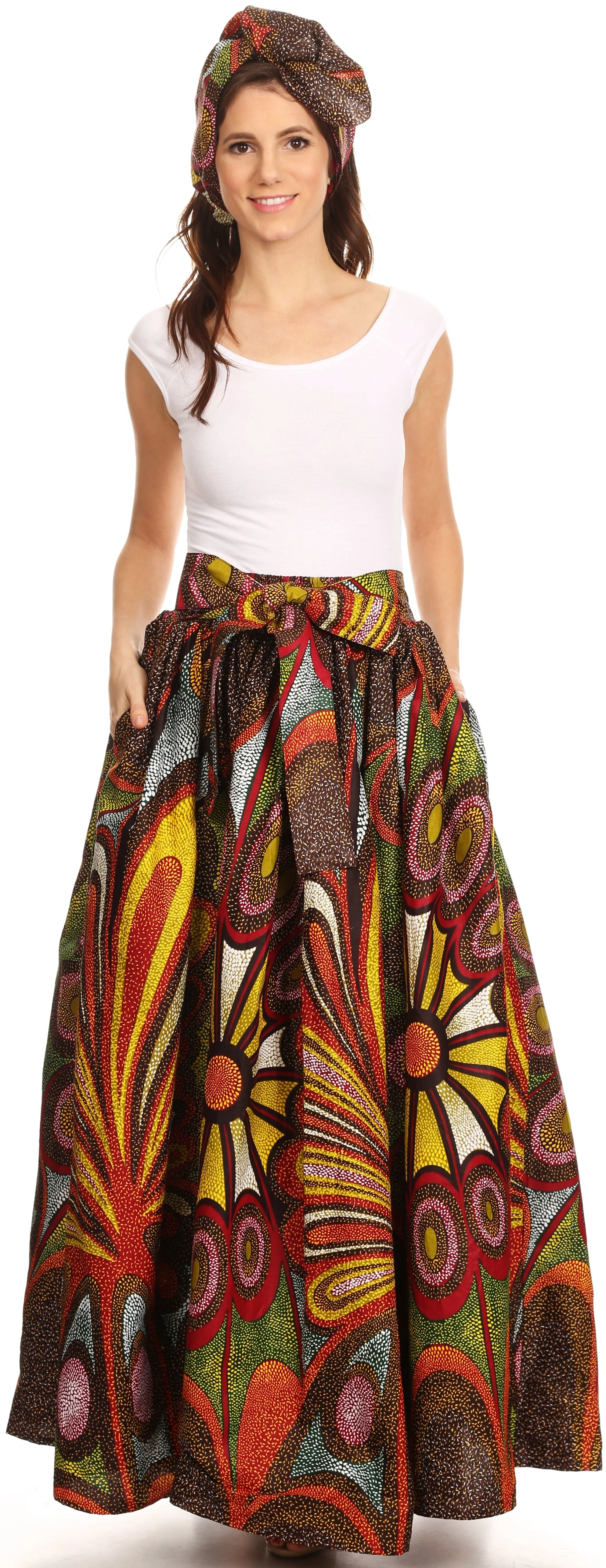 Sakkas Asma Convertible Traditional Wax Print Adjustable Strap Maxi Skirt | Dress - Image 195
