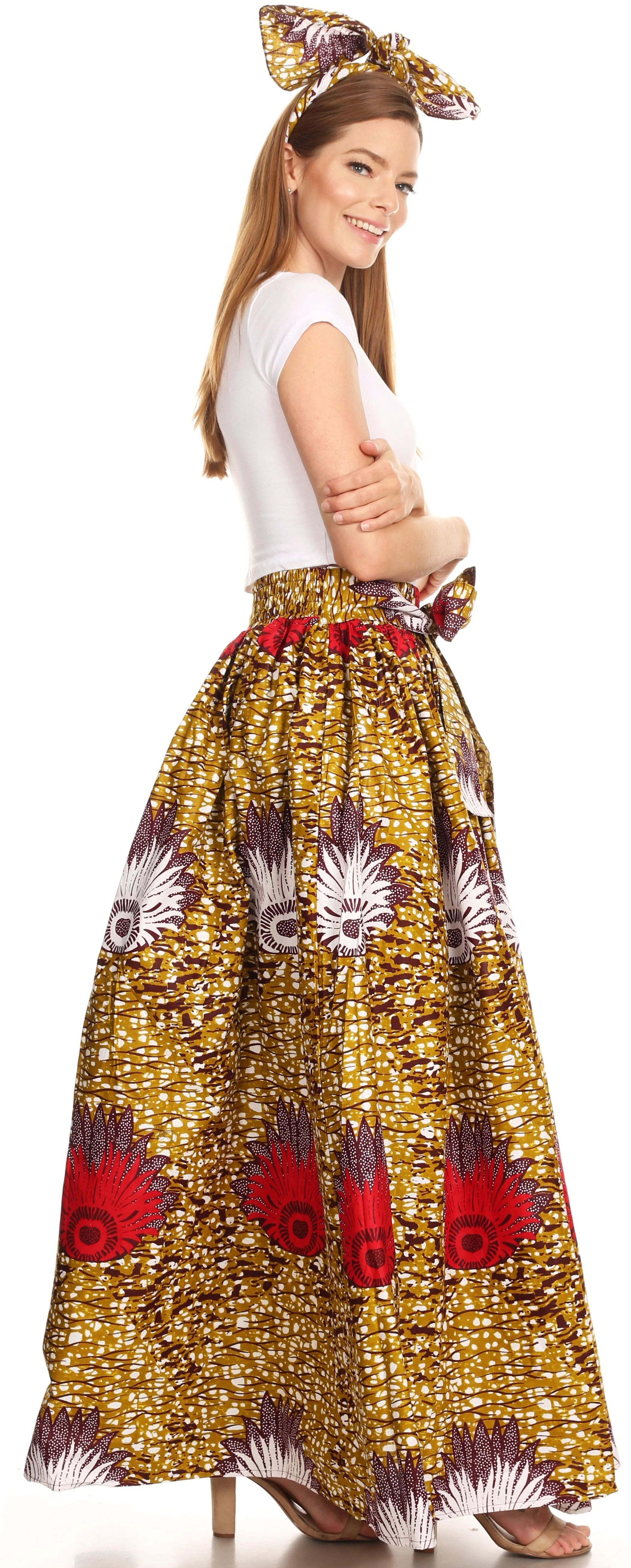 Sakkas Asma Convertible Traditional Wax Print Adjustable Strap Maxi Skirt | Dress - Image 53
