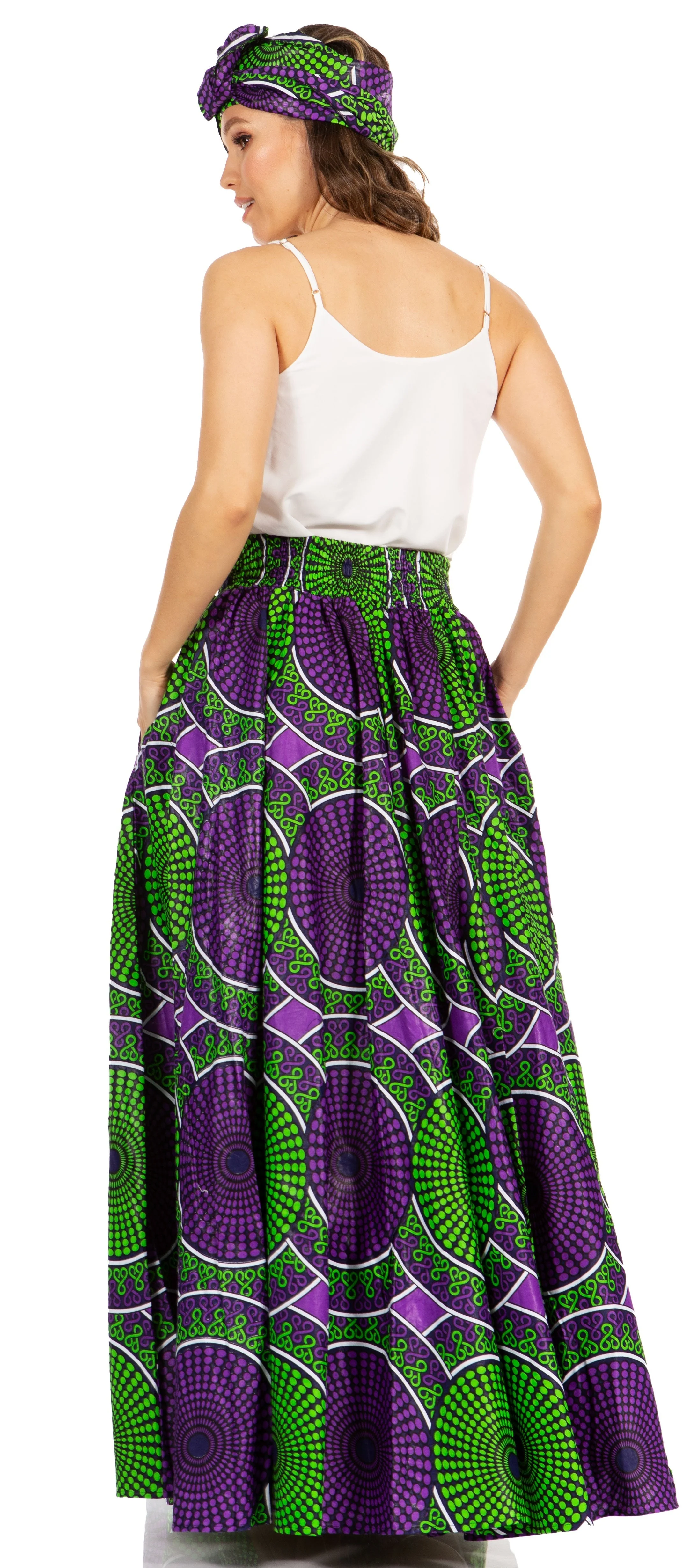 Sakkas Asma's Second Convertible Traditional Wax Print Maxi Skirt with Adjustable Straps - Image 127