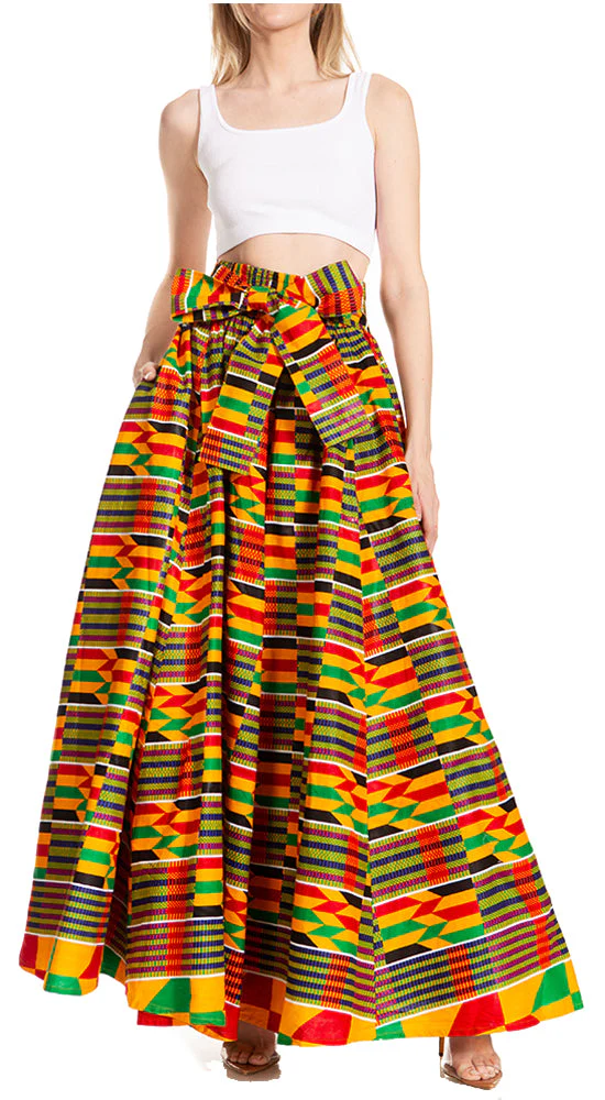Sakkas Asma's Second Convertible Traditional Wax Print Maxi Skirt with Adjustable Straps - Image 131