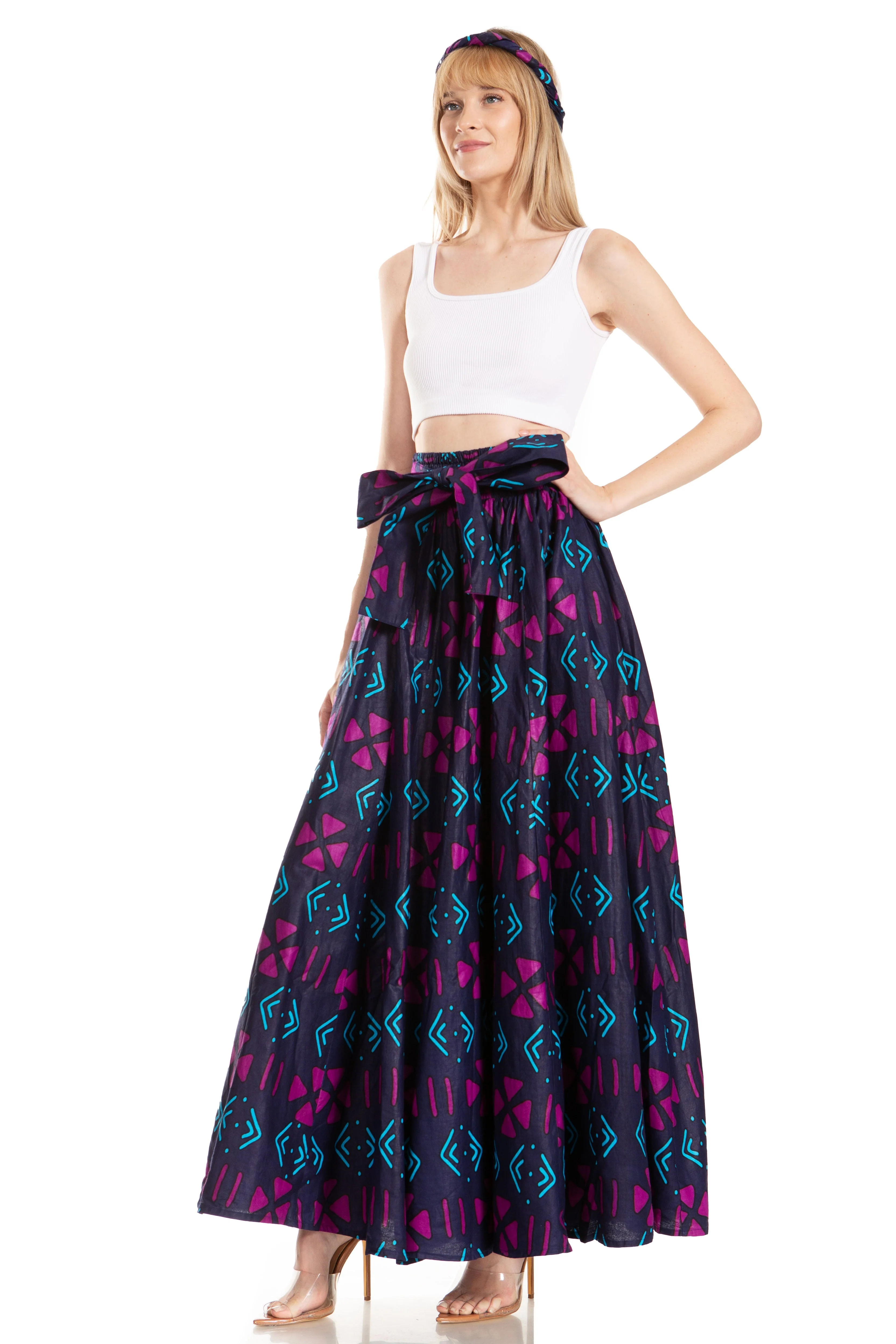 Sakkas Asma's Second Convertible Traditional Wax Print Maxi Skirt with Adjustable Straps - Image 138