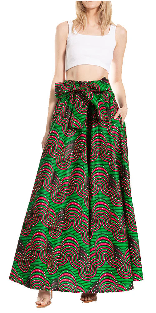 Sakkas Asma's Second Convertible Traditional Wax Print Maxi Skirt with Adjustable Straps - Image 156