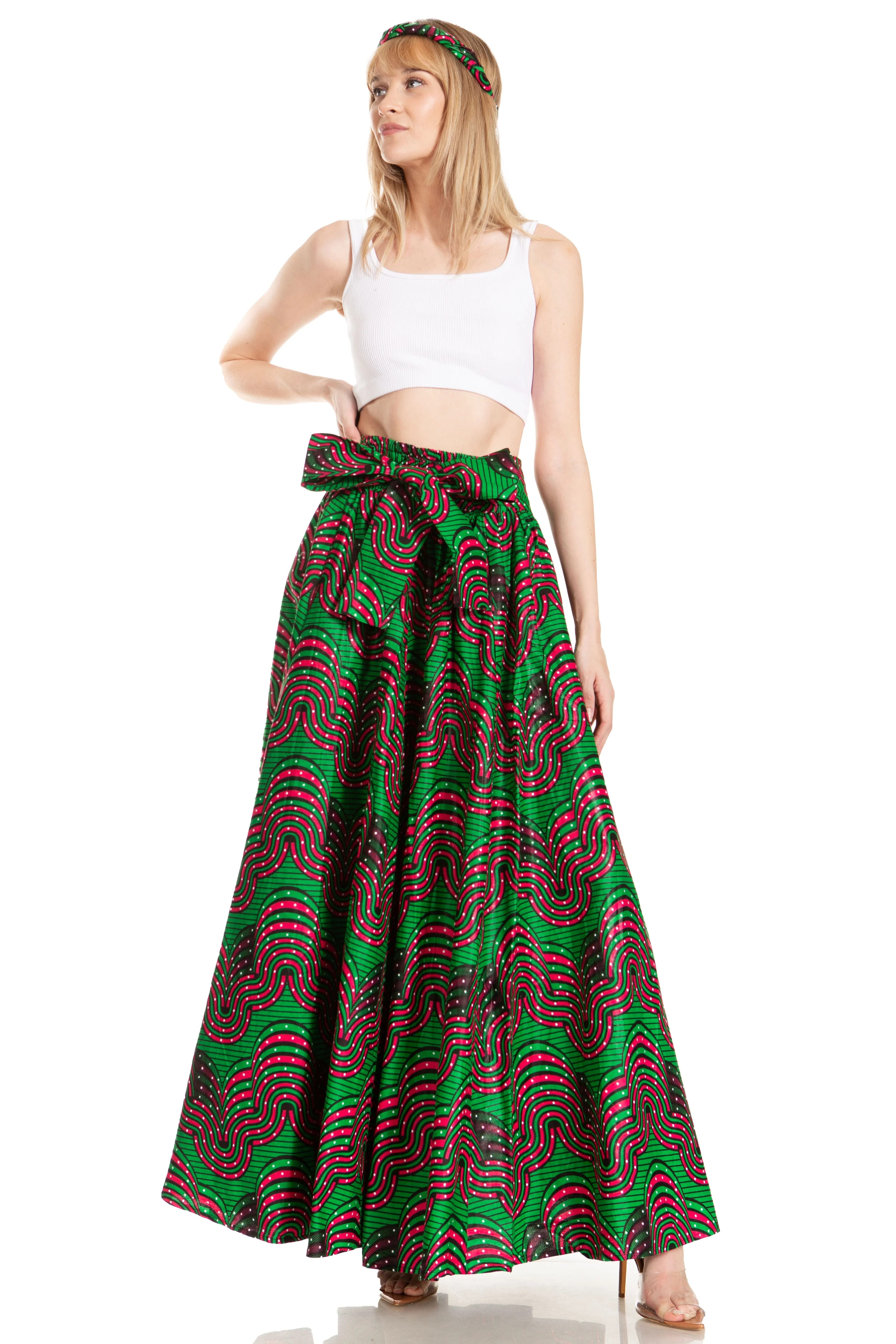 Sakkas Asma's Second Convertible Traditional Wax Print Maxi Skirt with Adjustable Straps - Image 160