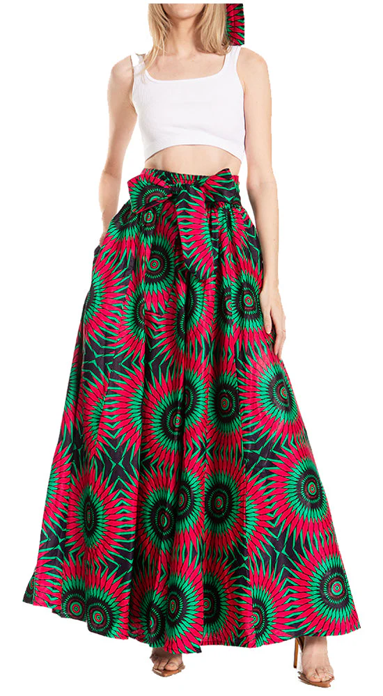 Sakkas Asma's Second Convertible Traditional Wax Print Maxi Skirt with Adjustable Straps - Image 166