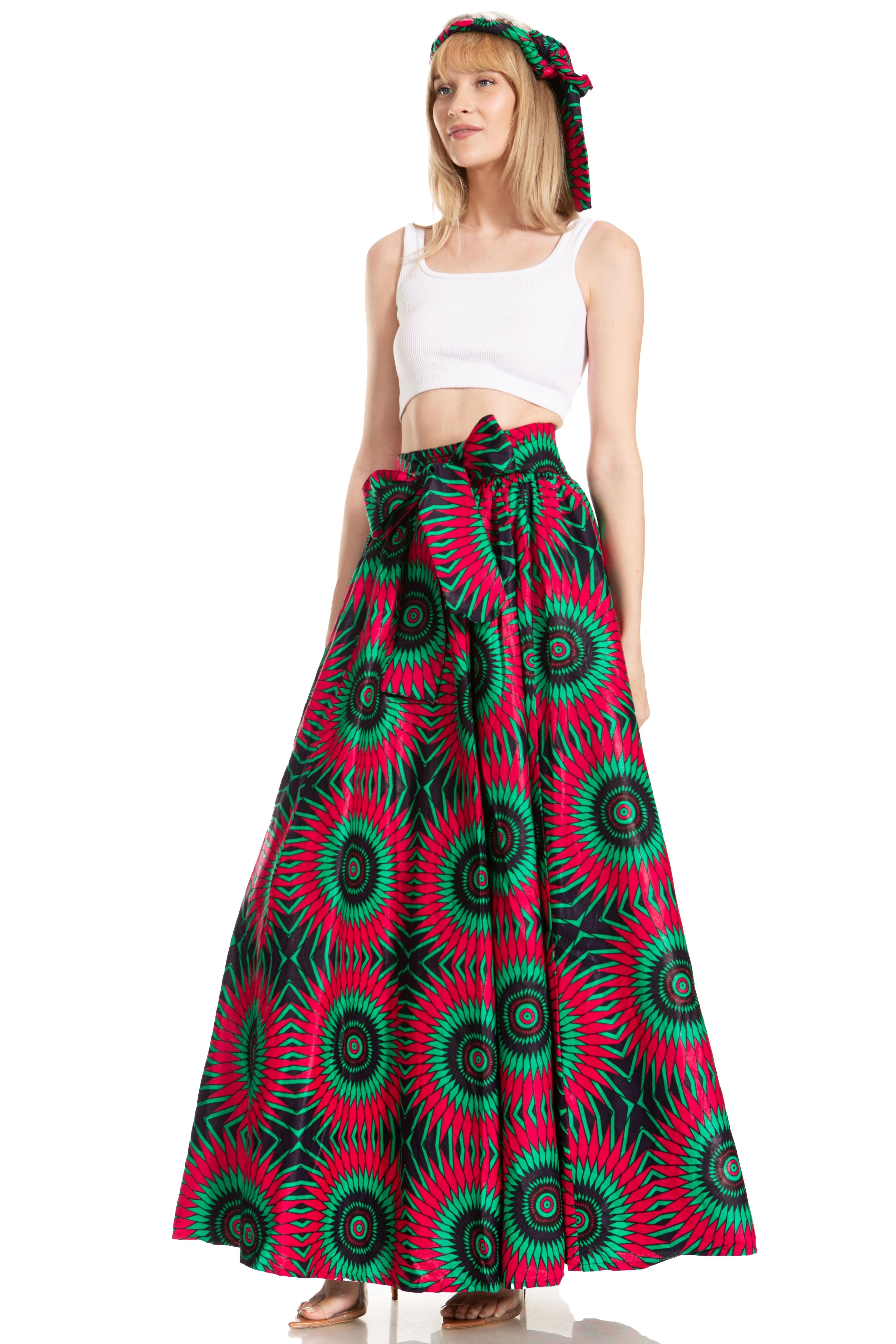 Sakkas Asma's Second Convertible Traditional Wax Print Maxi Skirt with Adjustable Straps - Image 168