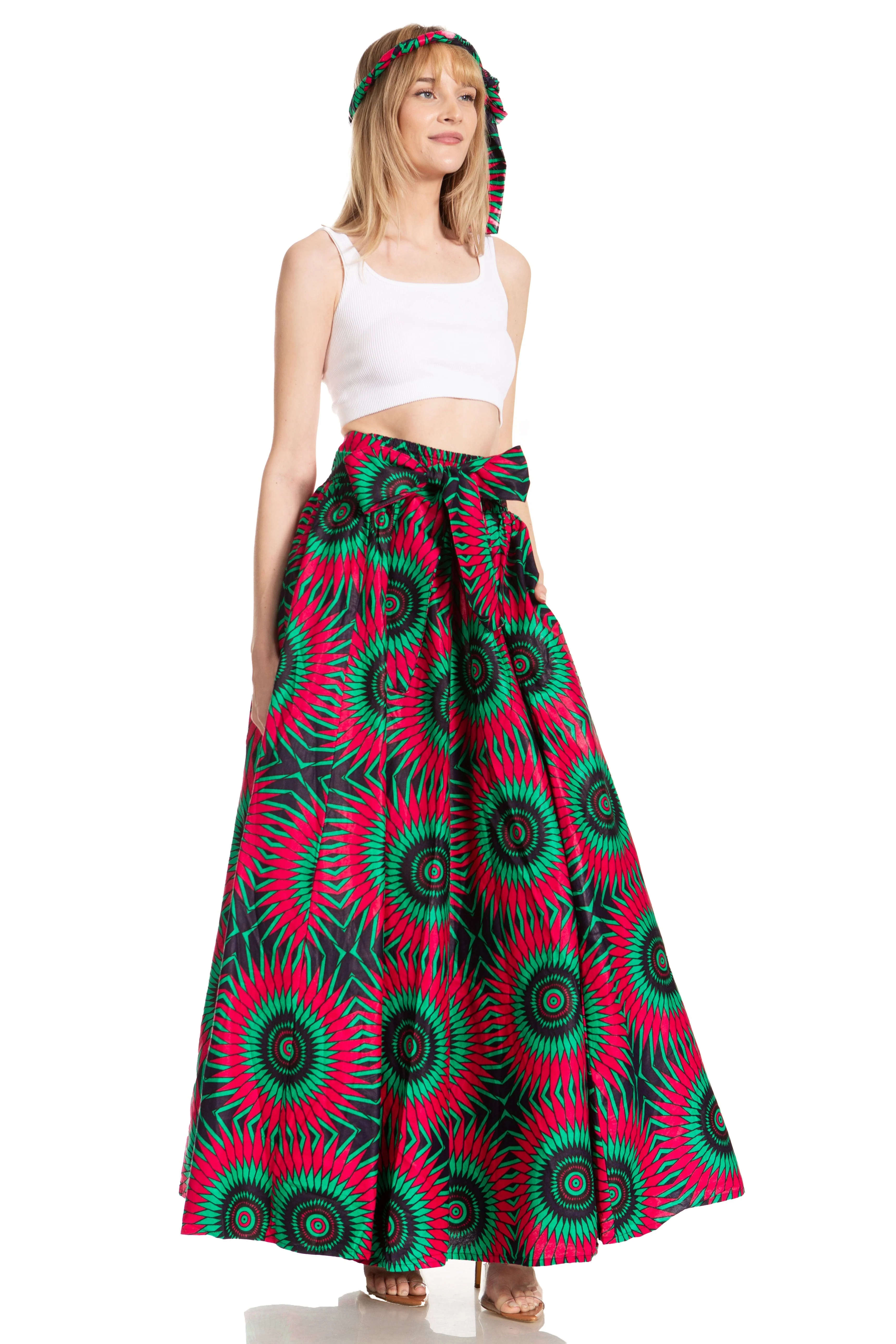 Sakkas Asma's Second Convertible Traditional Wax Print Maxi Skirt with Adjustable Straps - Image 169