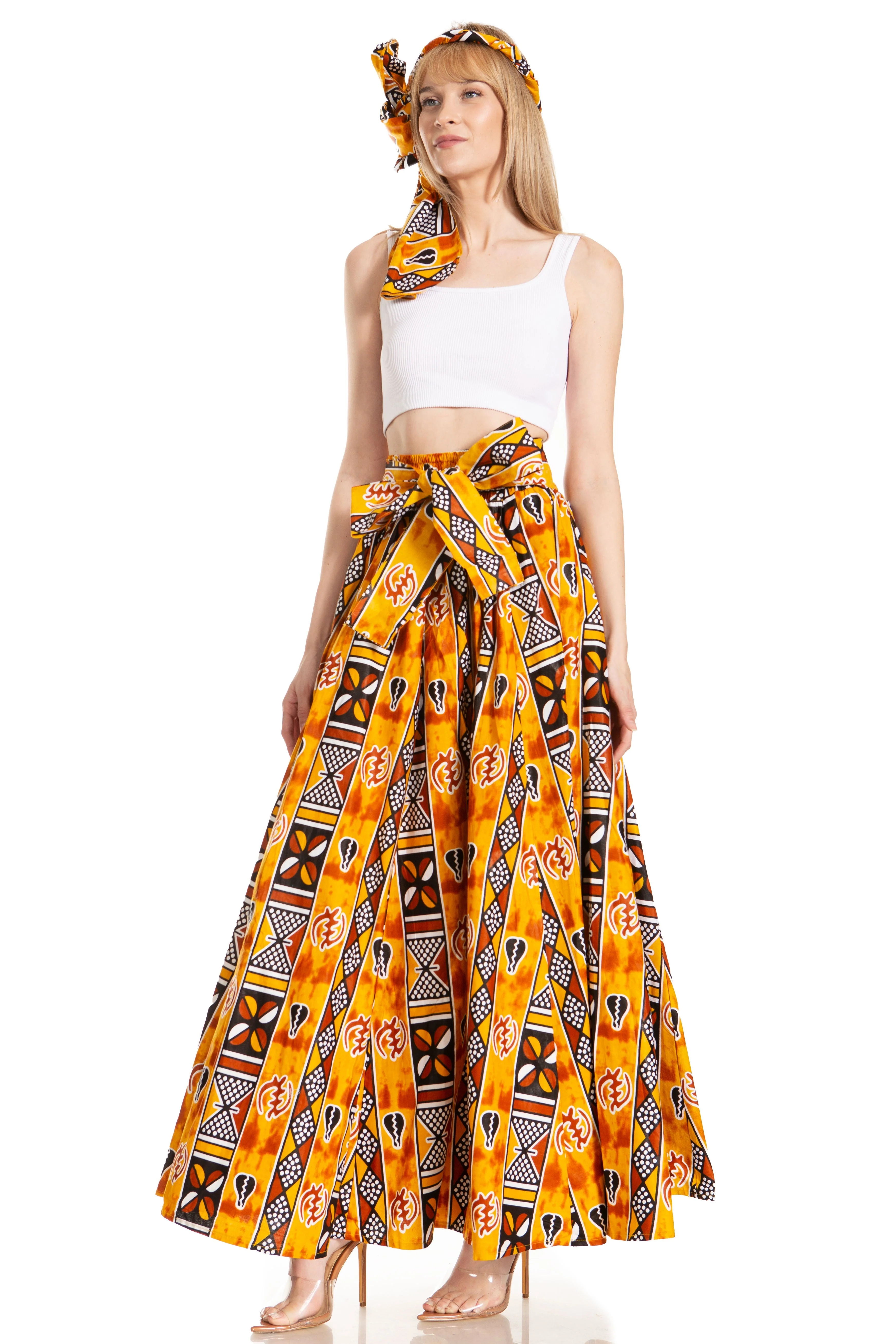 Sakkas Asma's Second Convertible Traditional Wax Print Maxi Skirt with Adjustable Straps - Image 173