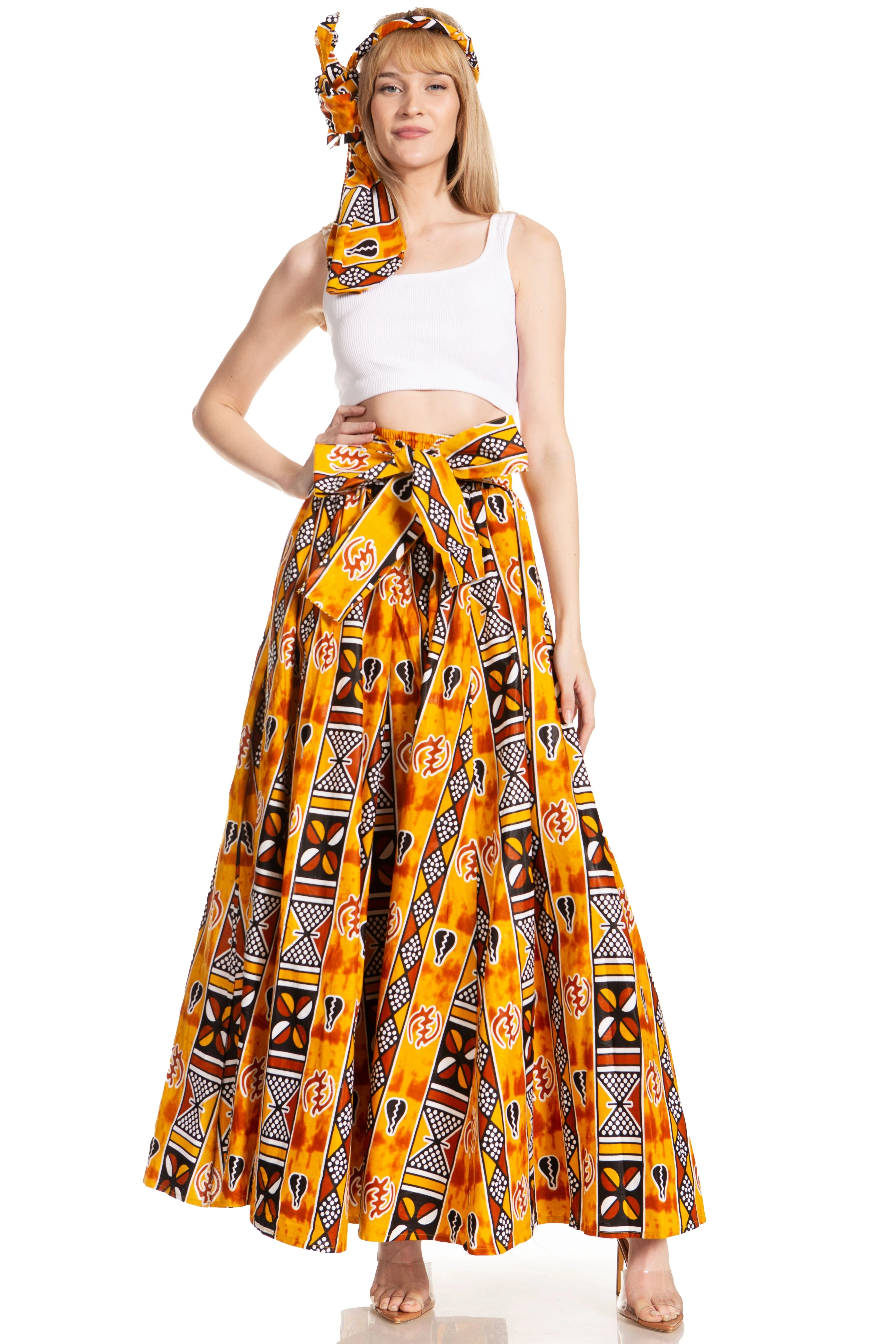 Sakkas Asma's Second Convertible Traditional Wax Print Maxi Skirt with Adjustable Straps - Image 175