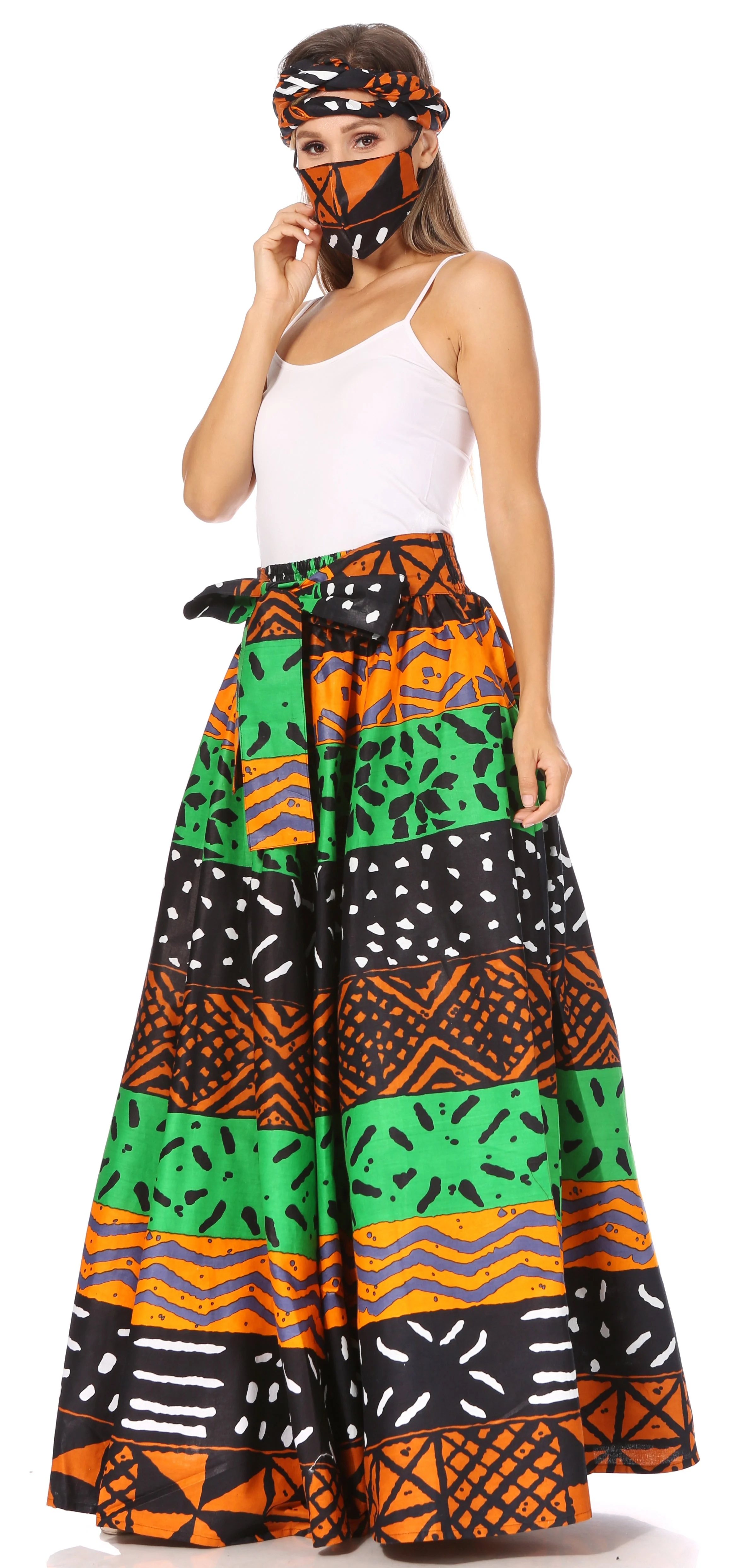 Sakkas Asma's Second Convertible Traditional Wax Print Maxi Skirt with Adjustable Straps - Image 24