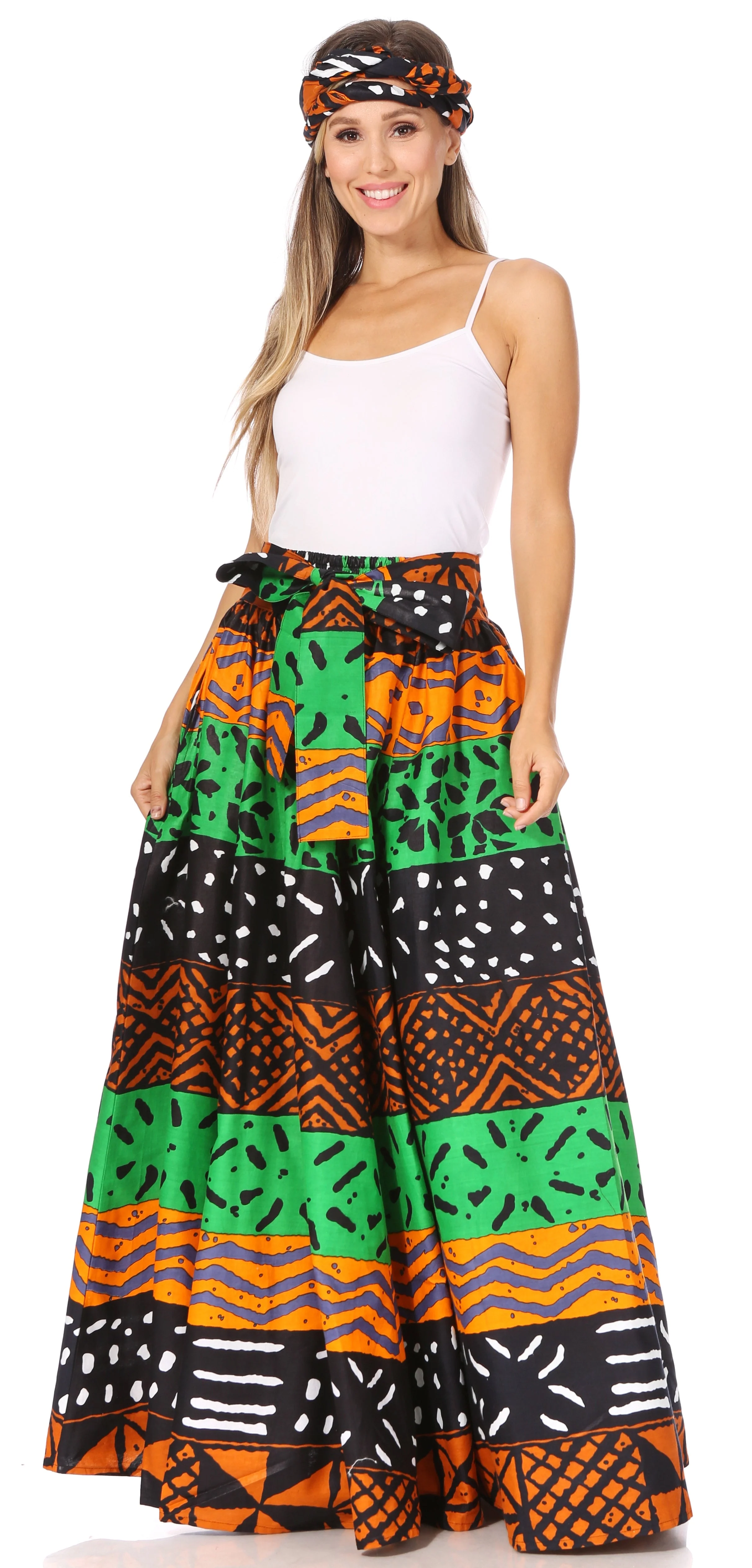 Sakkas Asma's Second Convertible Traditional Wax Print Maxi Skirt with Adjustable Straps - Image 25