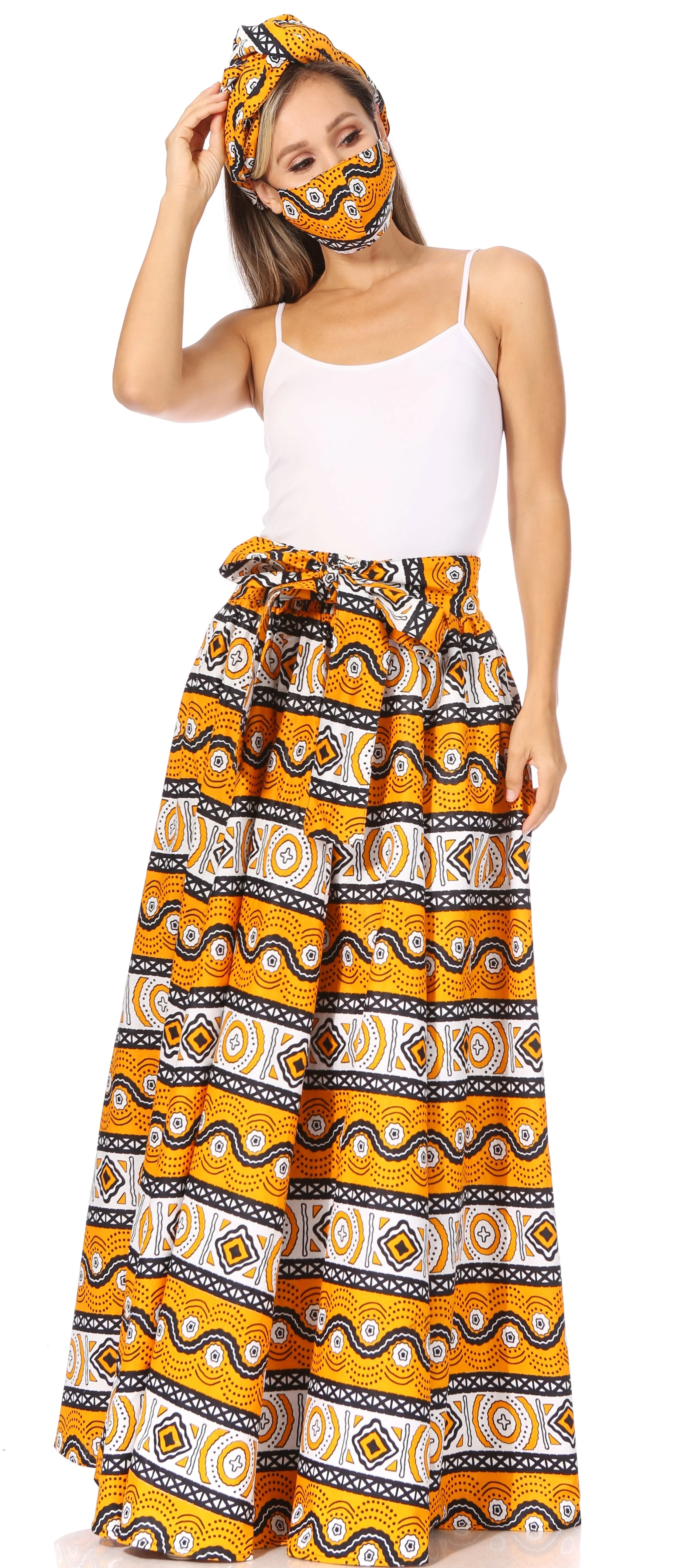 Sakkas Asma's Second Convertible Traditional Wax Print Maxi Skirt with Adjustable Straps - Image 41