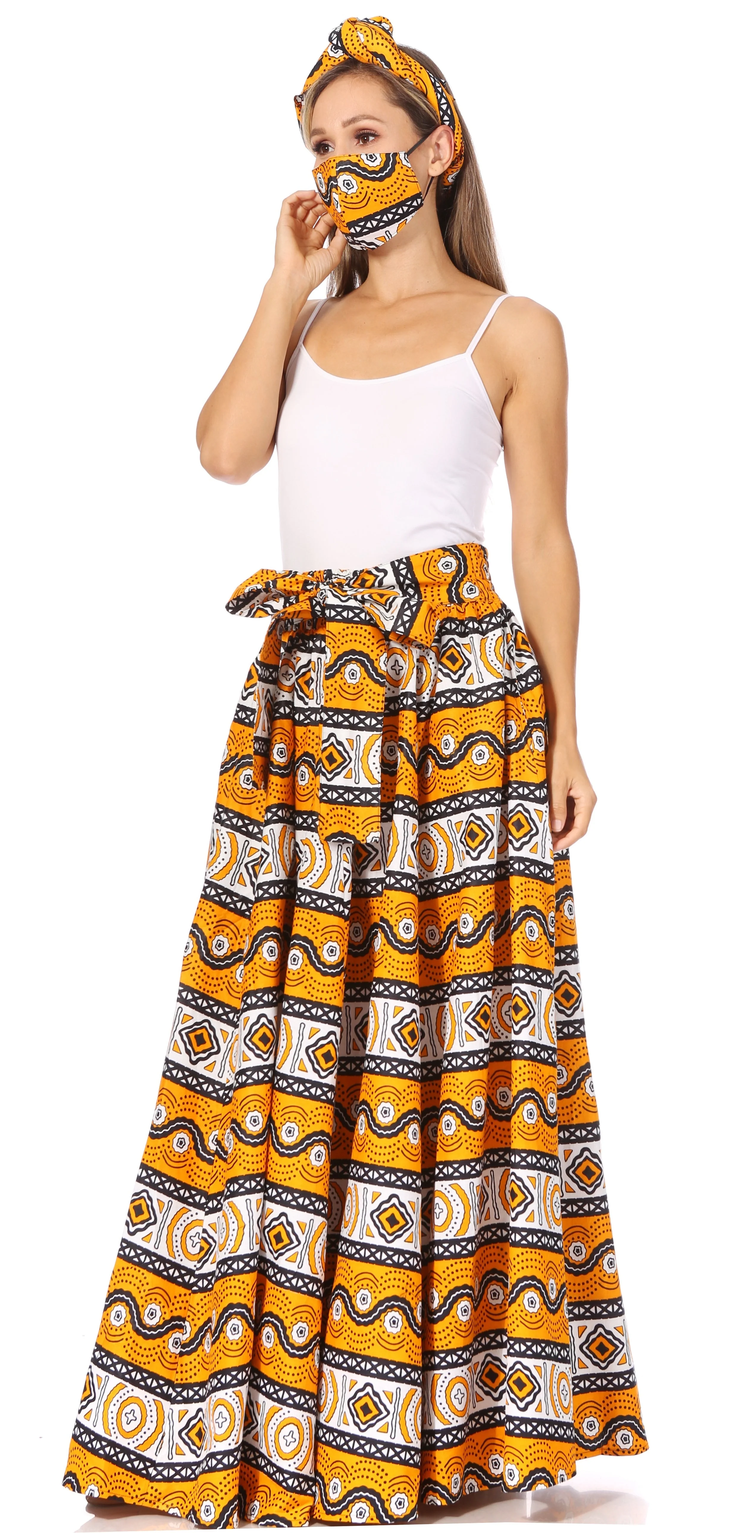 Sakkas Asma's Second Convertible Traditional Wax Print Maxi Skirt with Adjustable Straps - Image 44