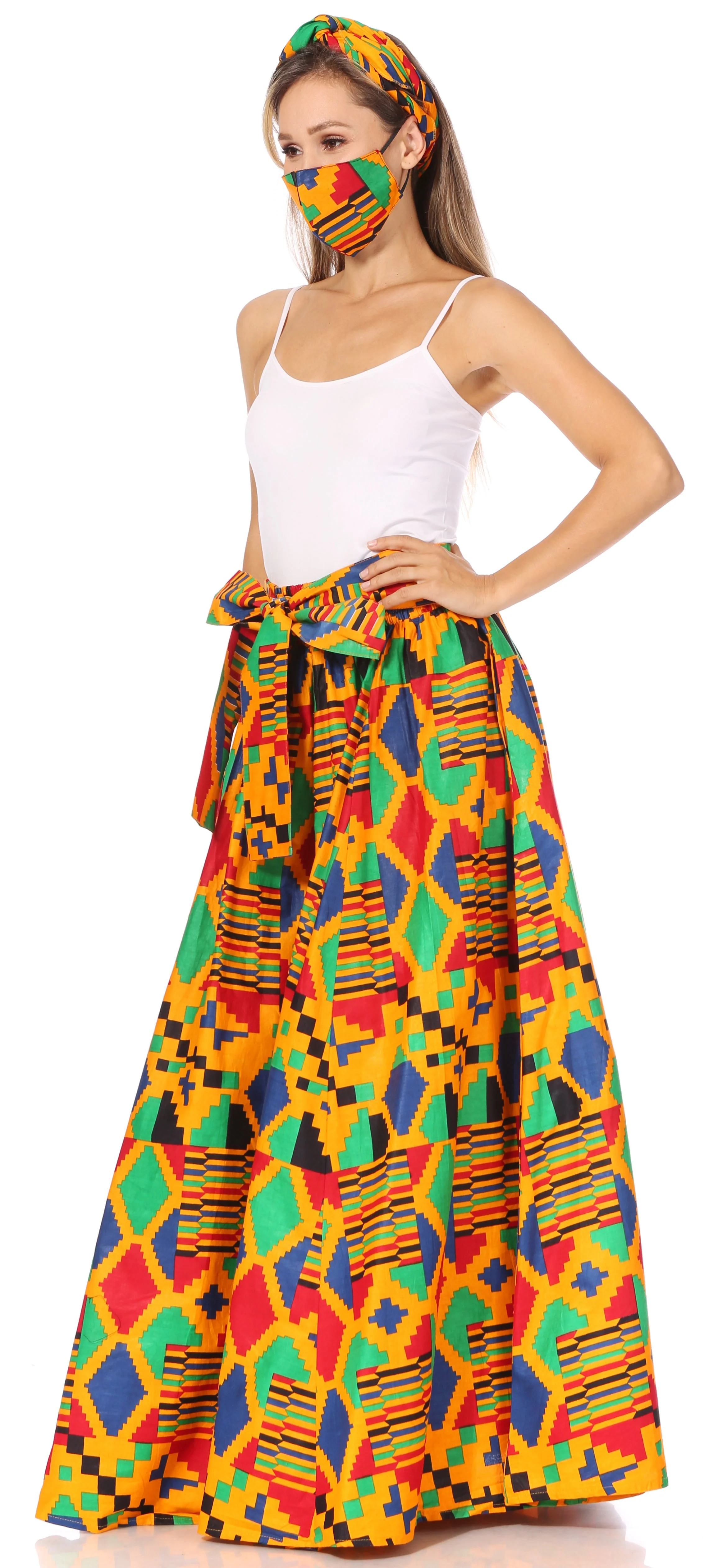 Sakkas Asma's Second Convertible Traditional Wax Print Maxi Skirt with Adjustable Straps - Image 58