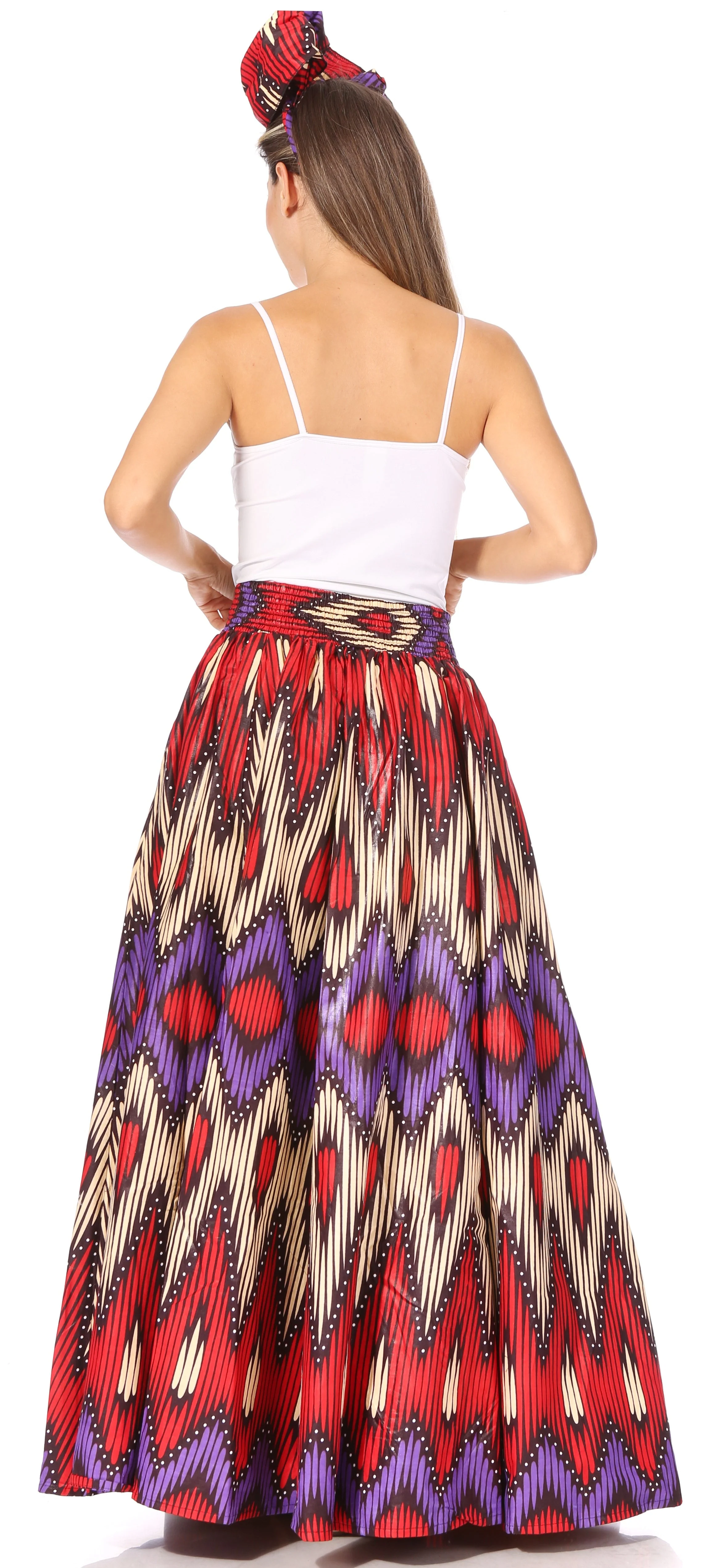 Sakkas Asma's Second Convertible Traditional Wax Print Maxi Skirt with Adjustable Straps - Image 62