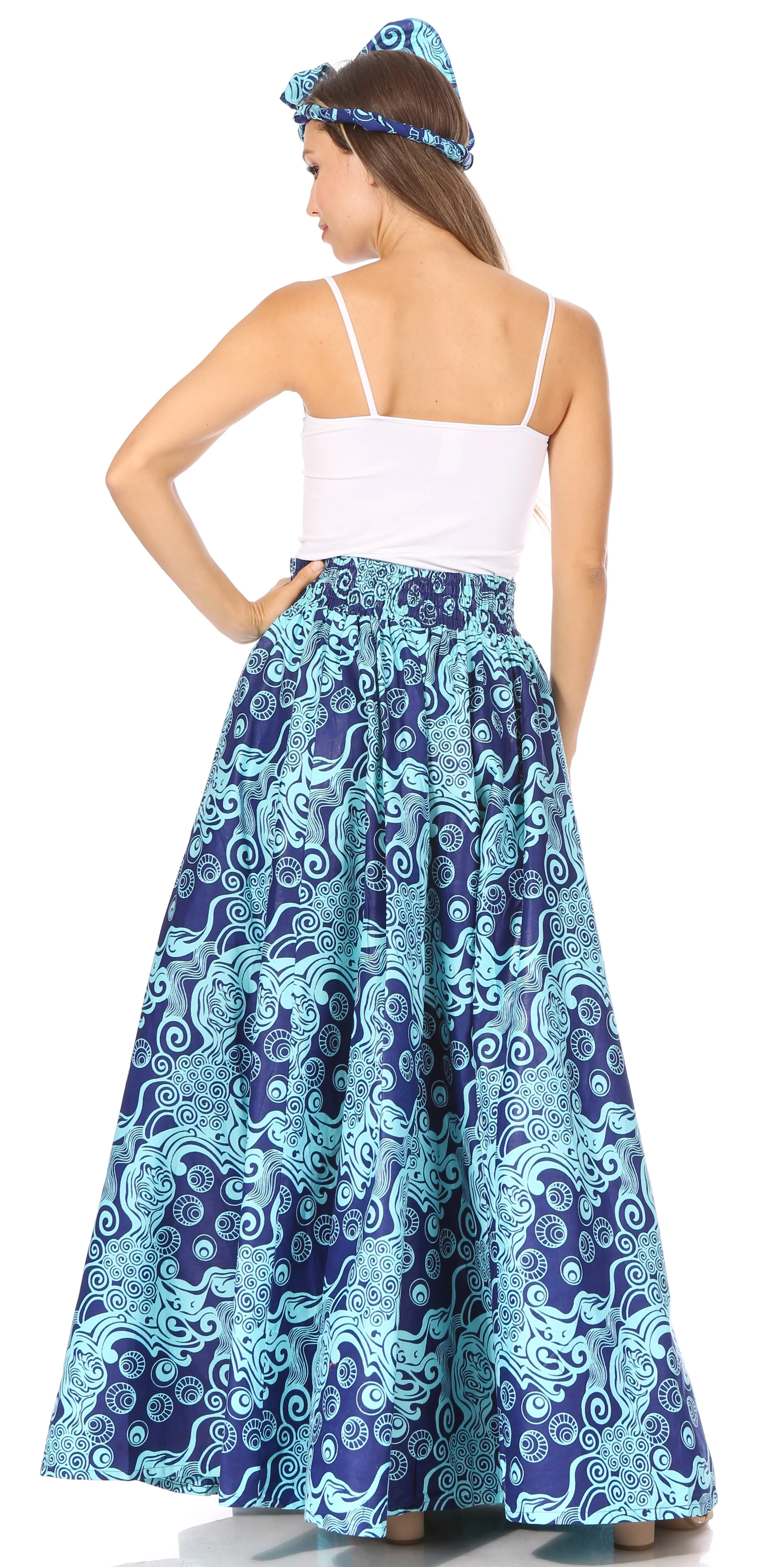 Sakkas Asma's Second Convertible Traditional Wax Print Maxi Skirt with Adjustable Straps - Image 67