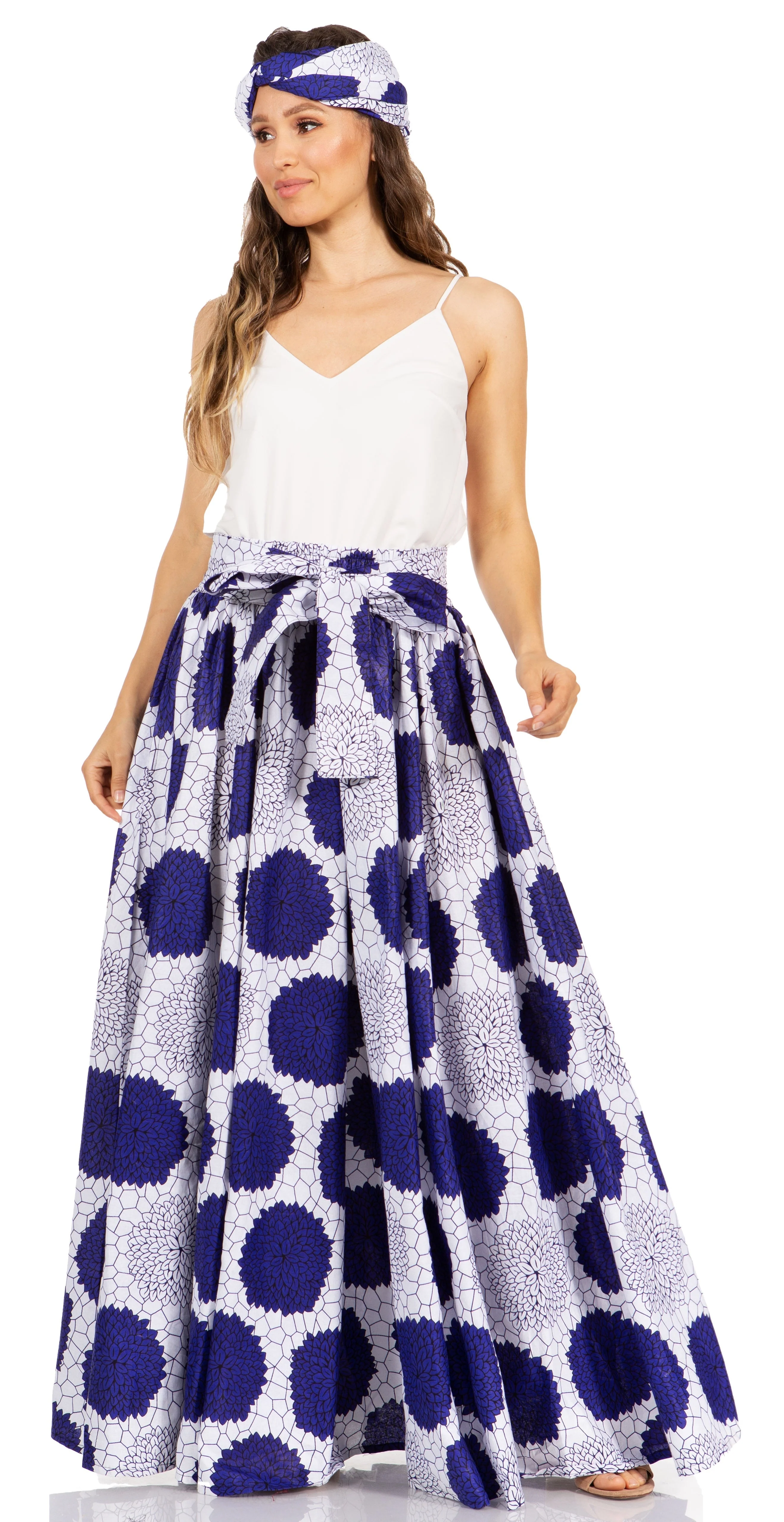 Sakkas Asma's Second Convertible Traditional Wax Print Maxi Skirt with Adjustable Straps - Image 85