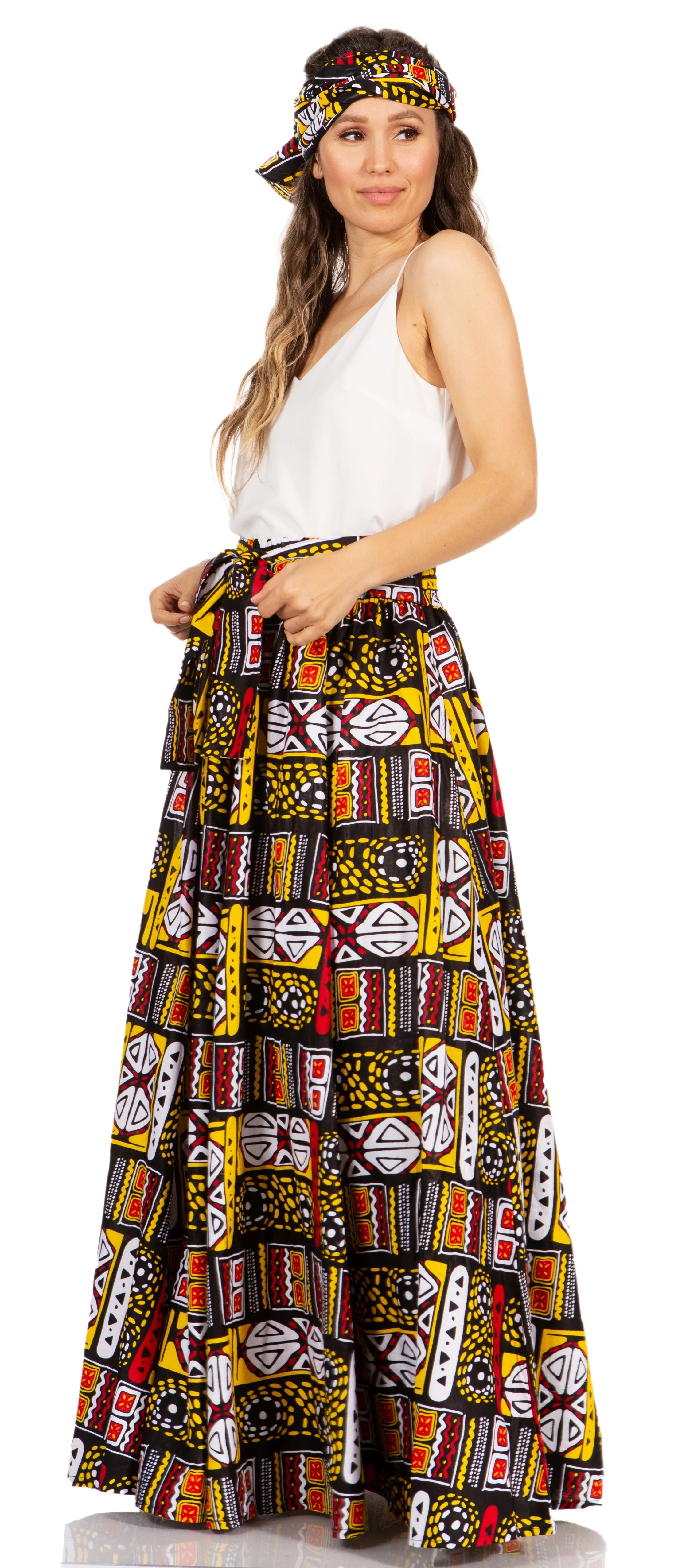 Sakkas Asma's Second Convertible Traditional Wax Print Maxi Skirt with Adjustable Straps - Image 88