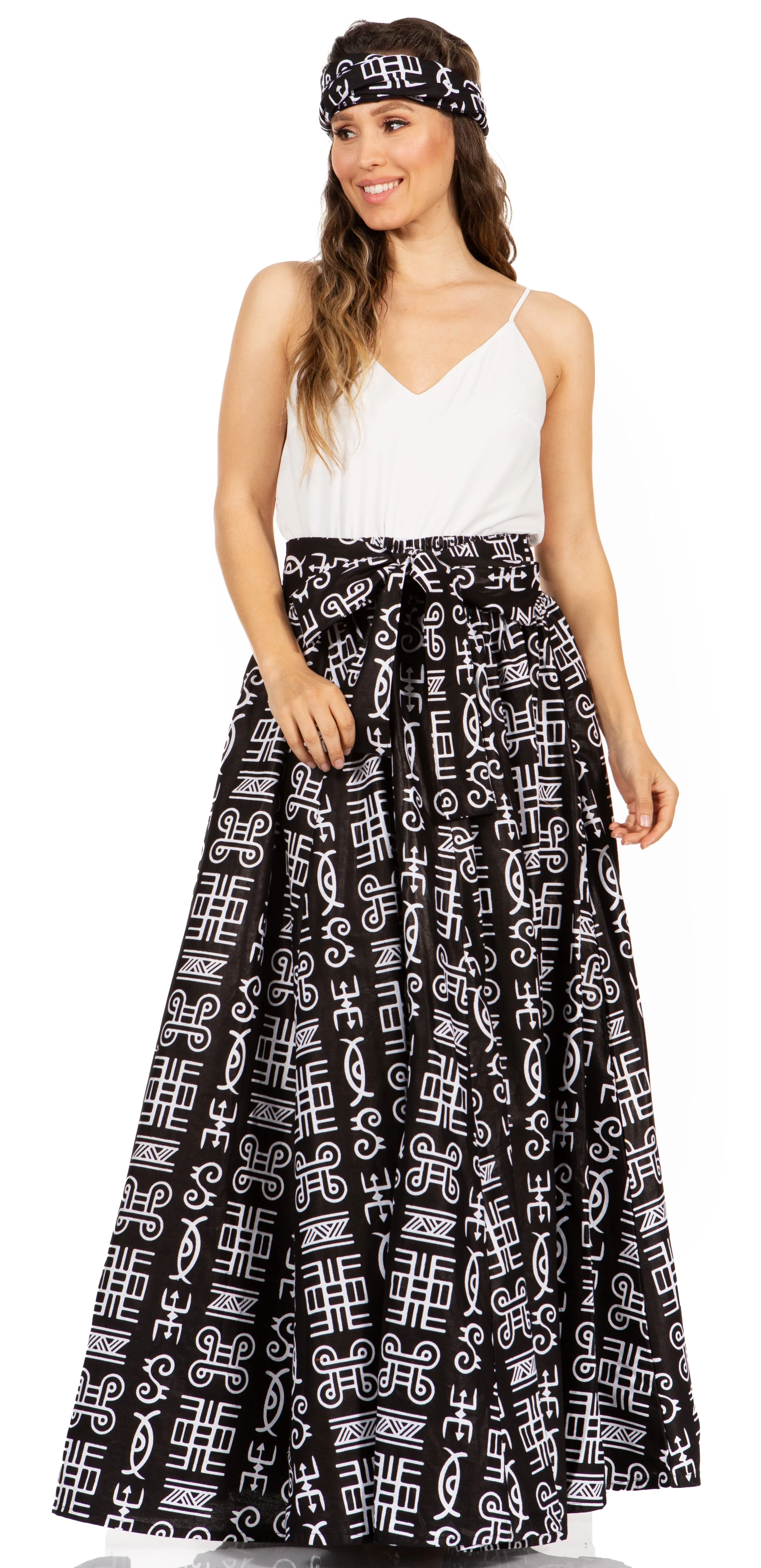 Sakkas Asma's Second Convertible Traditional Wax Print Maxi Skirt with Adjustable Straps - Image 96