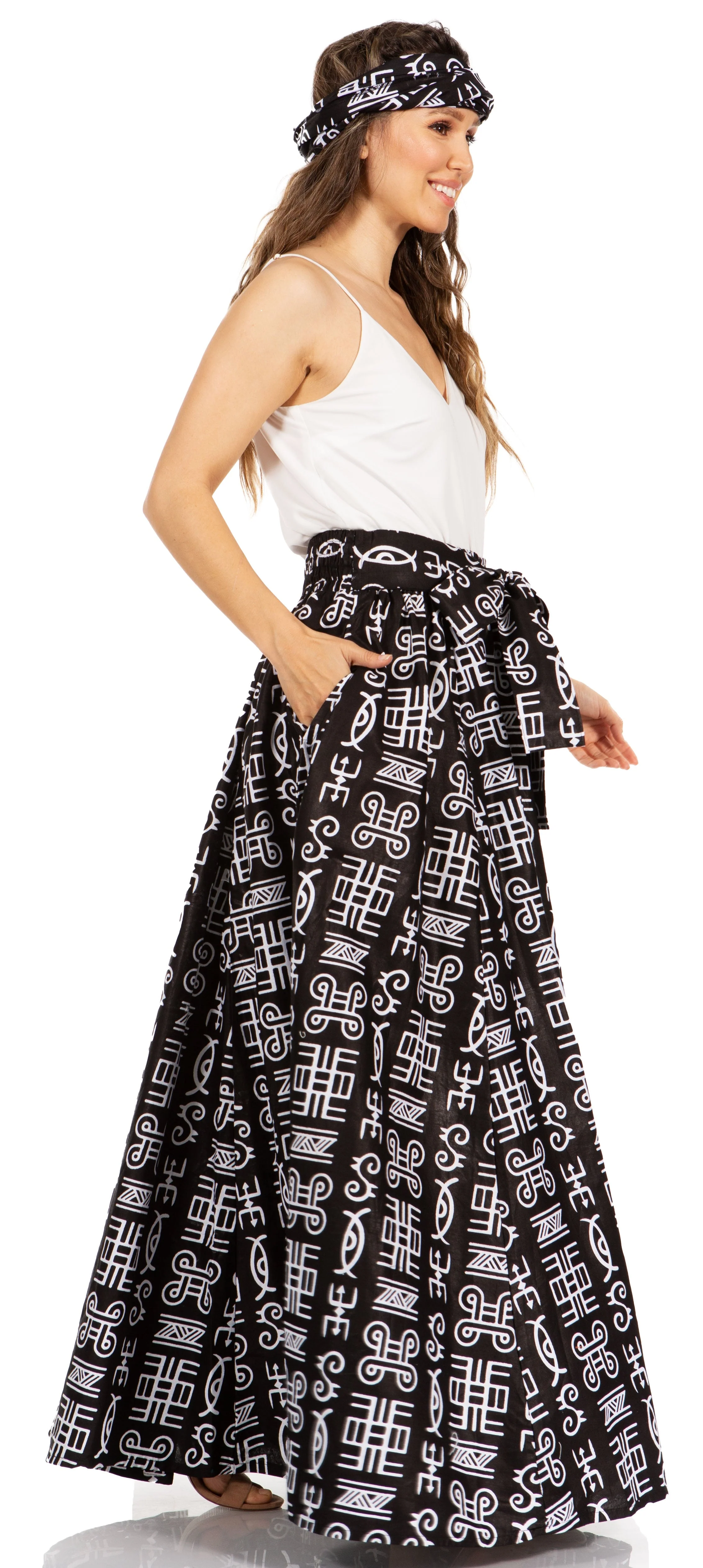 Sakkas Asma's Second Convertible Traditional Wax Print Maxi Skirt with Adjustable Straps - Image 99