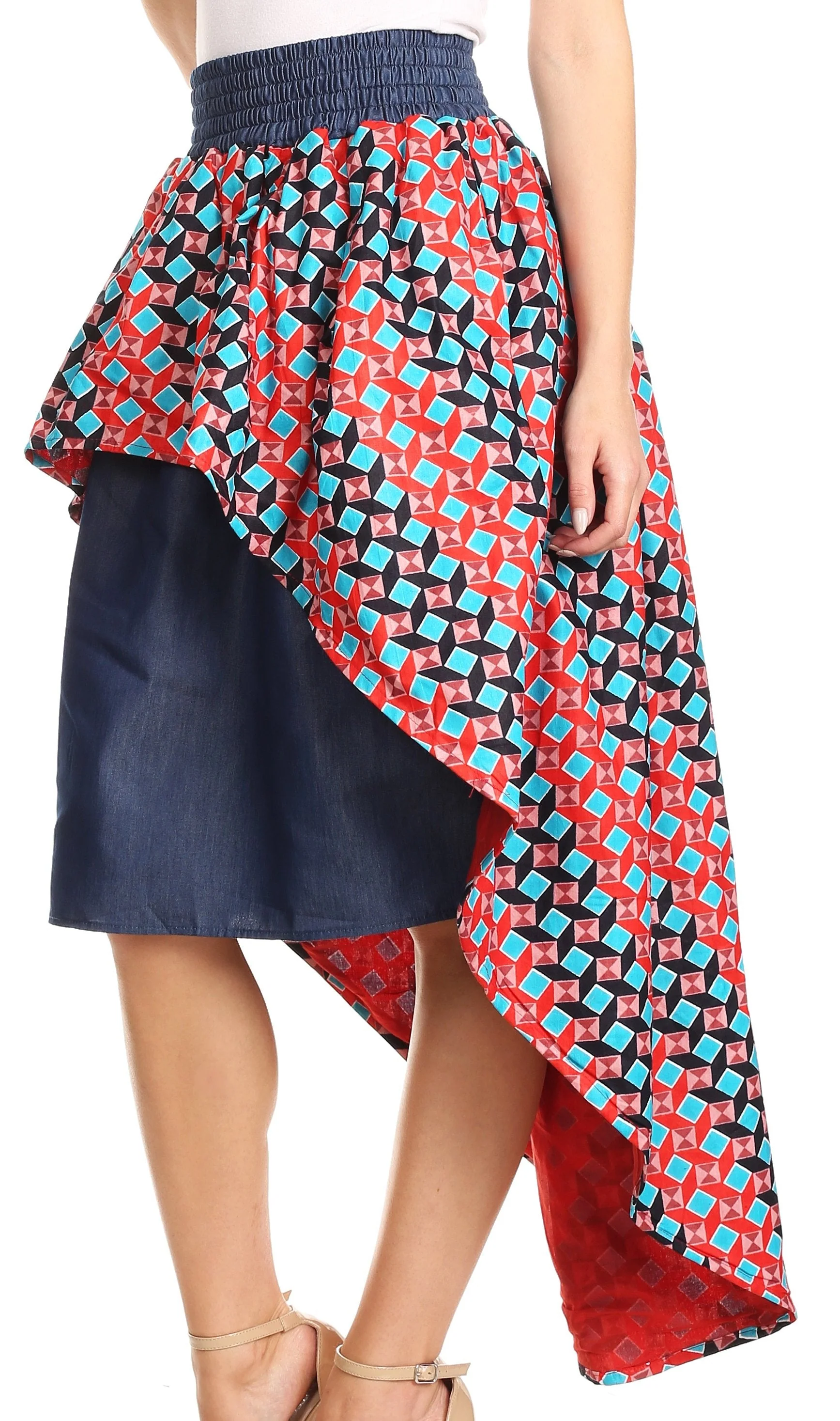Sakkas Bahati Hi Low Mermaid African Ankara Dutch Wax Cotton Skirt Colorful - Image 13