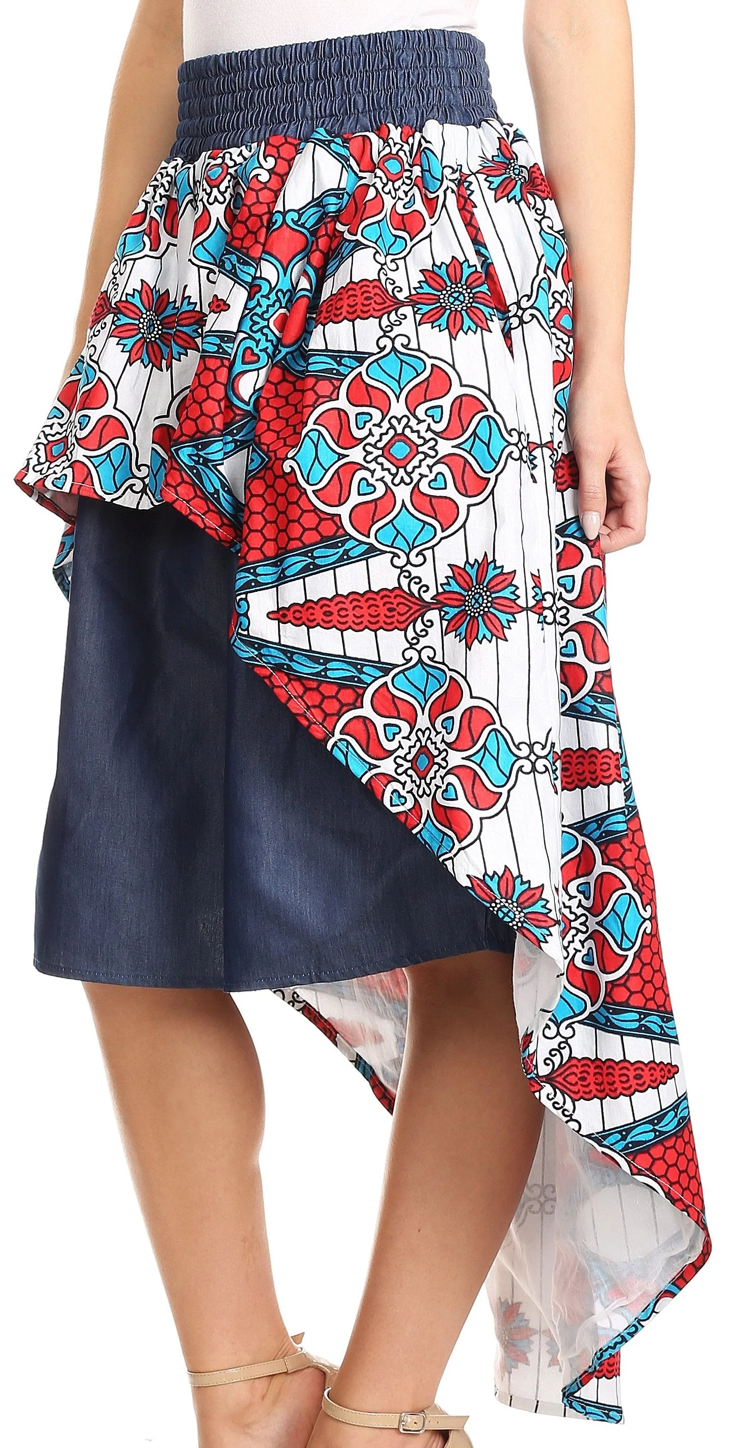 Sakkas Bahati Hi Low Mermaid African Ankara Dutch Wax Cotton Skirt Colorful - Image 18