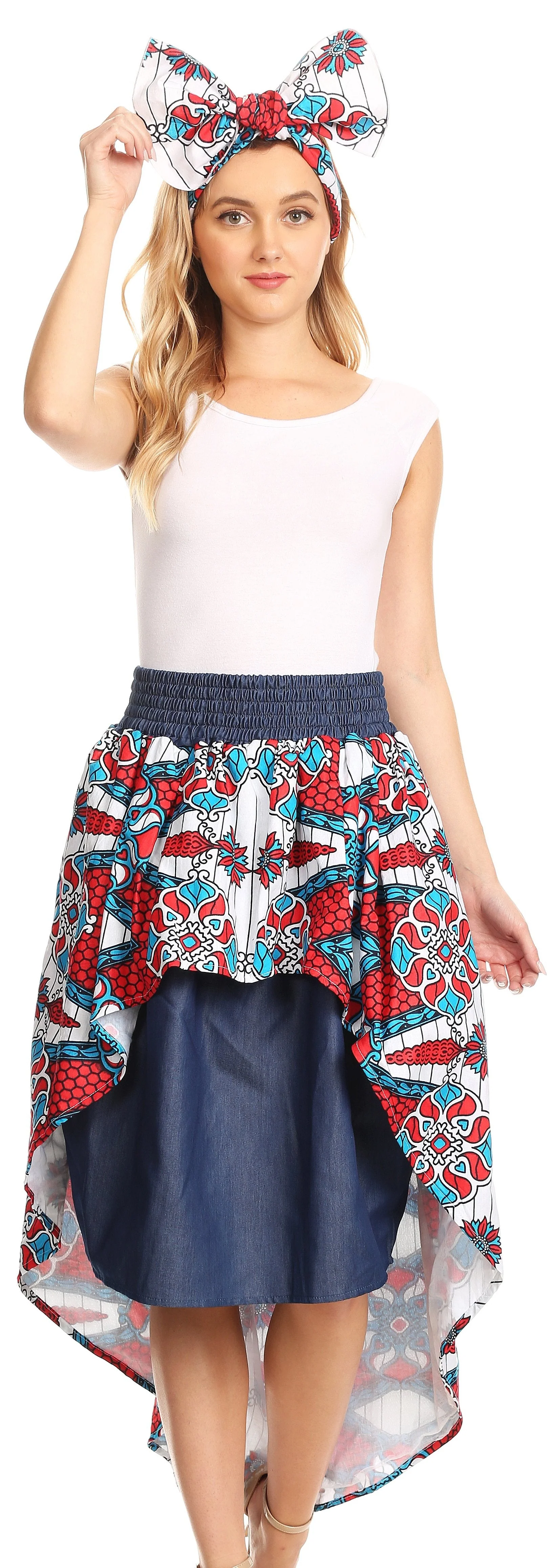Sakkas Bahati Hi Low Mermaid African Ankara Dutch Wax Cotton Skirt Colorful - Image 20
