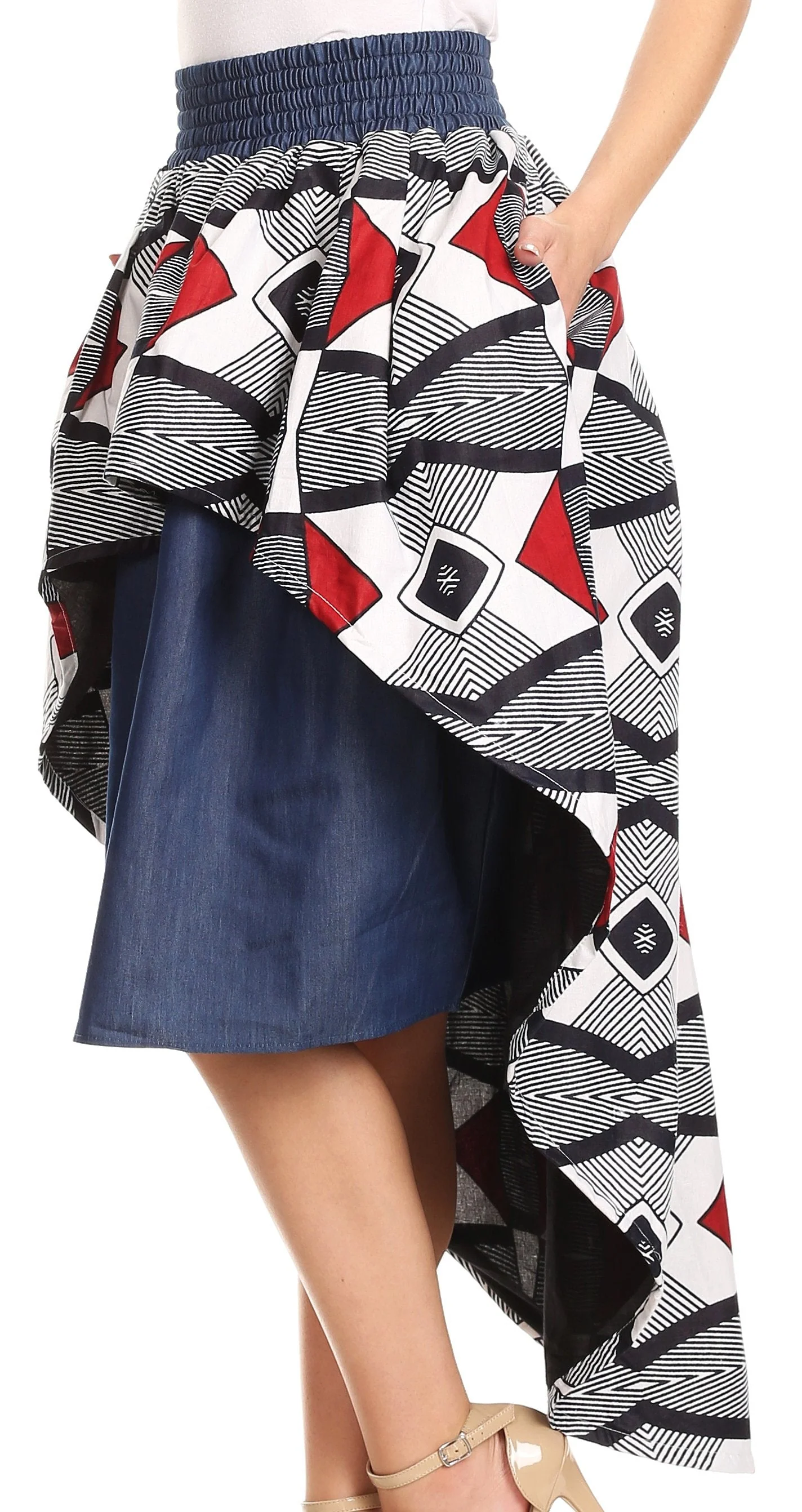 Sakkas Bahati Hi Low Mermaid African Ankara Dutch Wax Cotton Skirt Colorful - Image 23