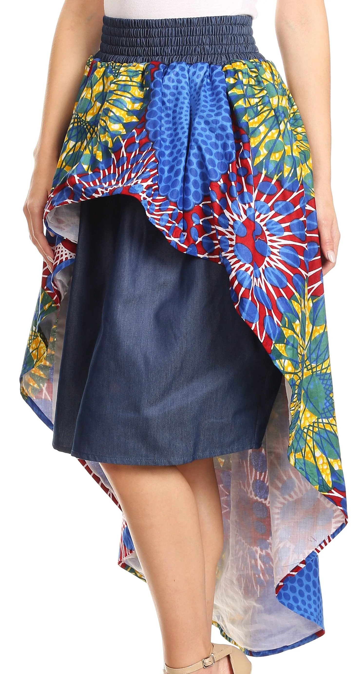 Sakkas Bahati Hi Low Mermaid African Ankara Dutch Wax Cotton Skirt Colorful - Image 3