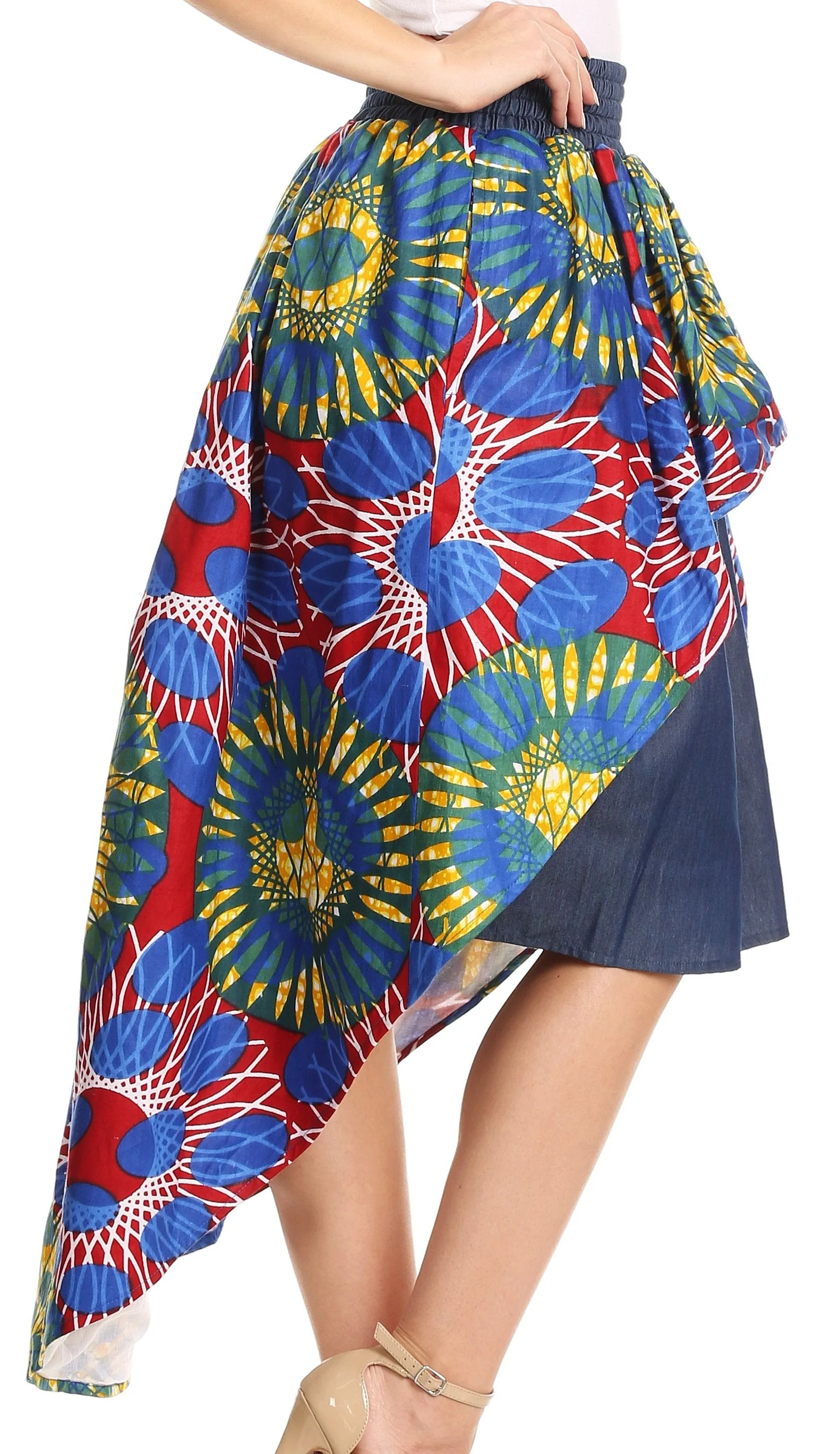 Sakkas Bahati Hi Low Mermaid African Ankara Dutch Wax Cotton Skirt Colorful - Image 4
