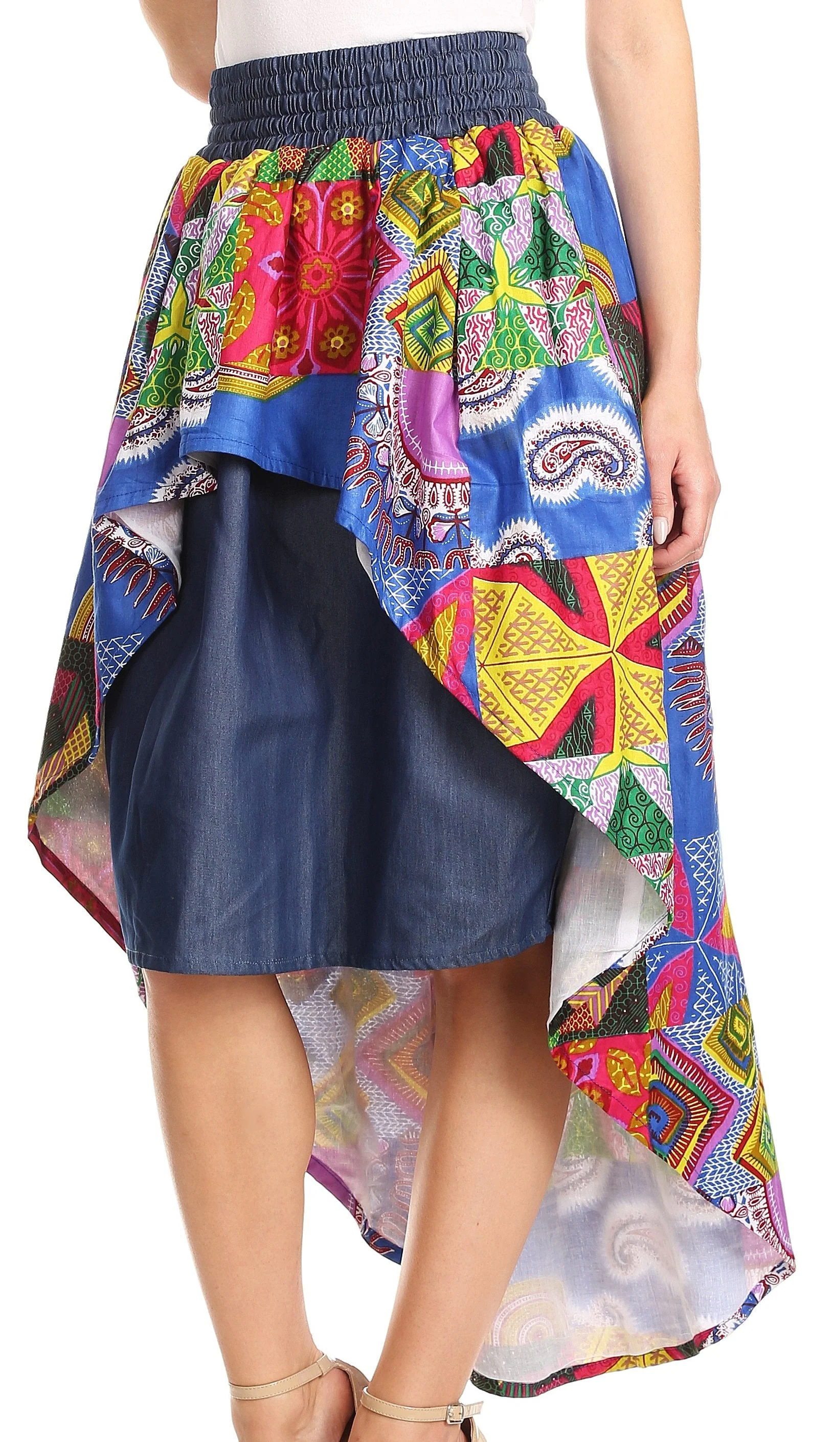 Sakkas Bahati Hi Low Mermaid African Ankara Dutch Wax Cotton Skirt Colorful - Image 8