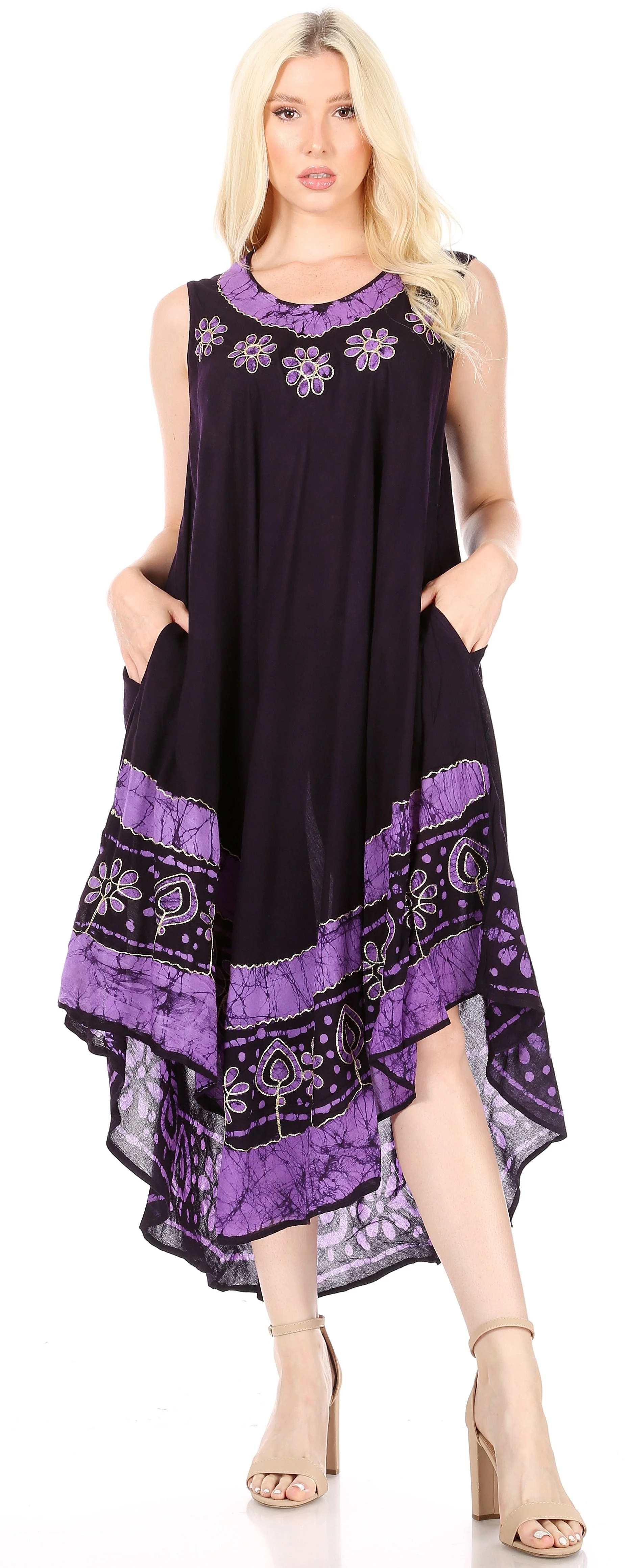 Sakkas Batik Flower Caftan Tank Dress / Cover Up - Image 114