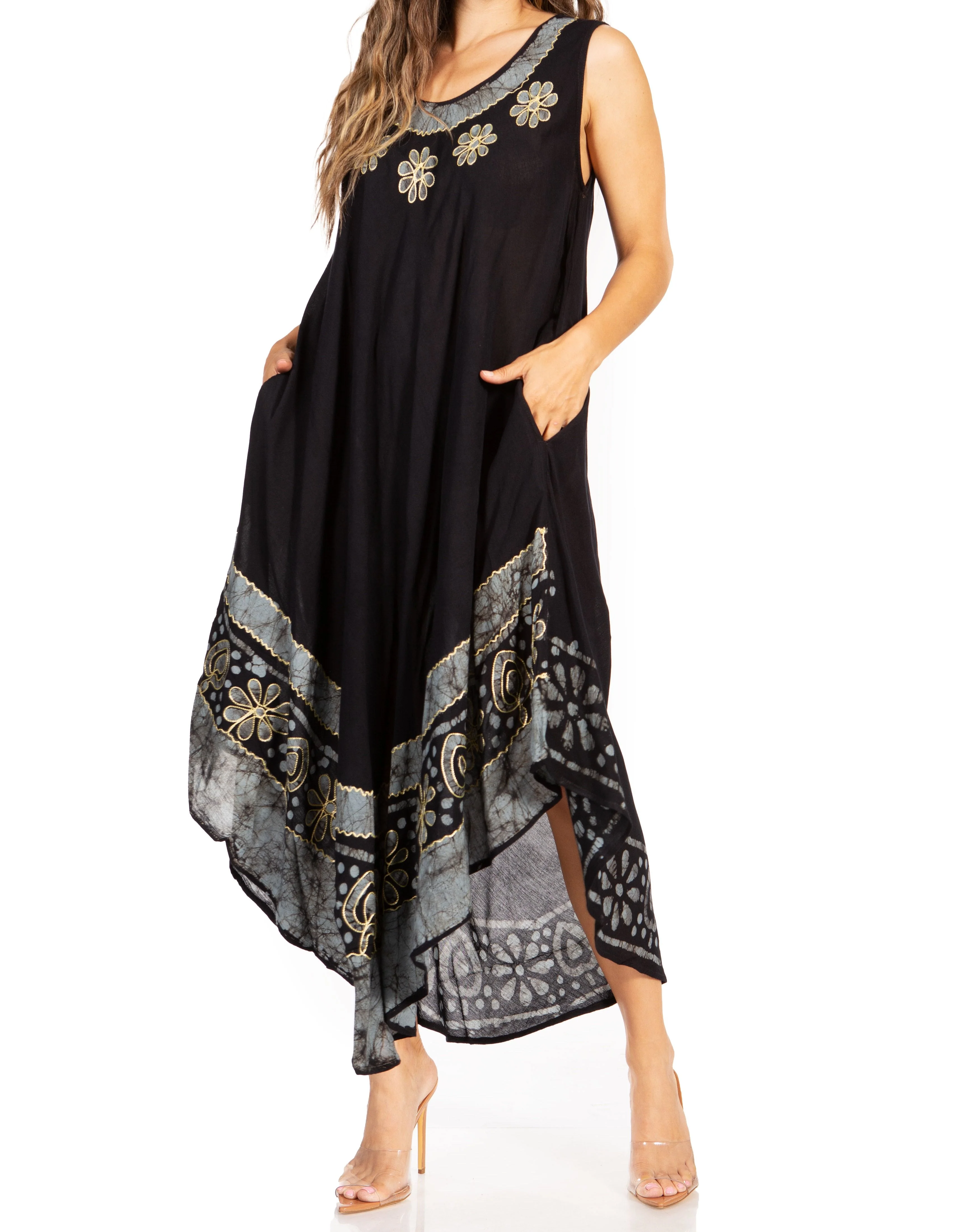 Sakkas Batik Flower Caftan Tank Dress / Cover Up - Image 125